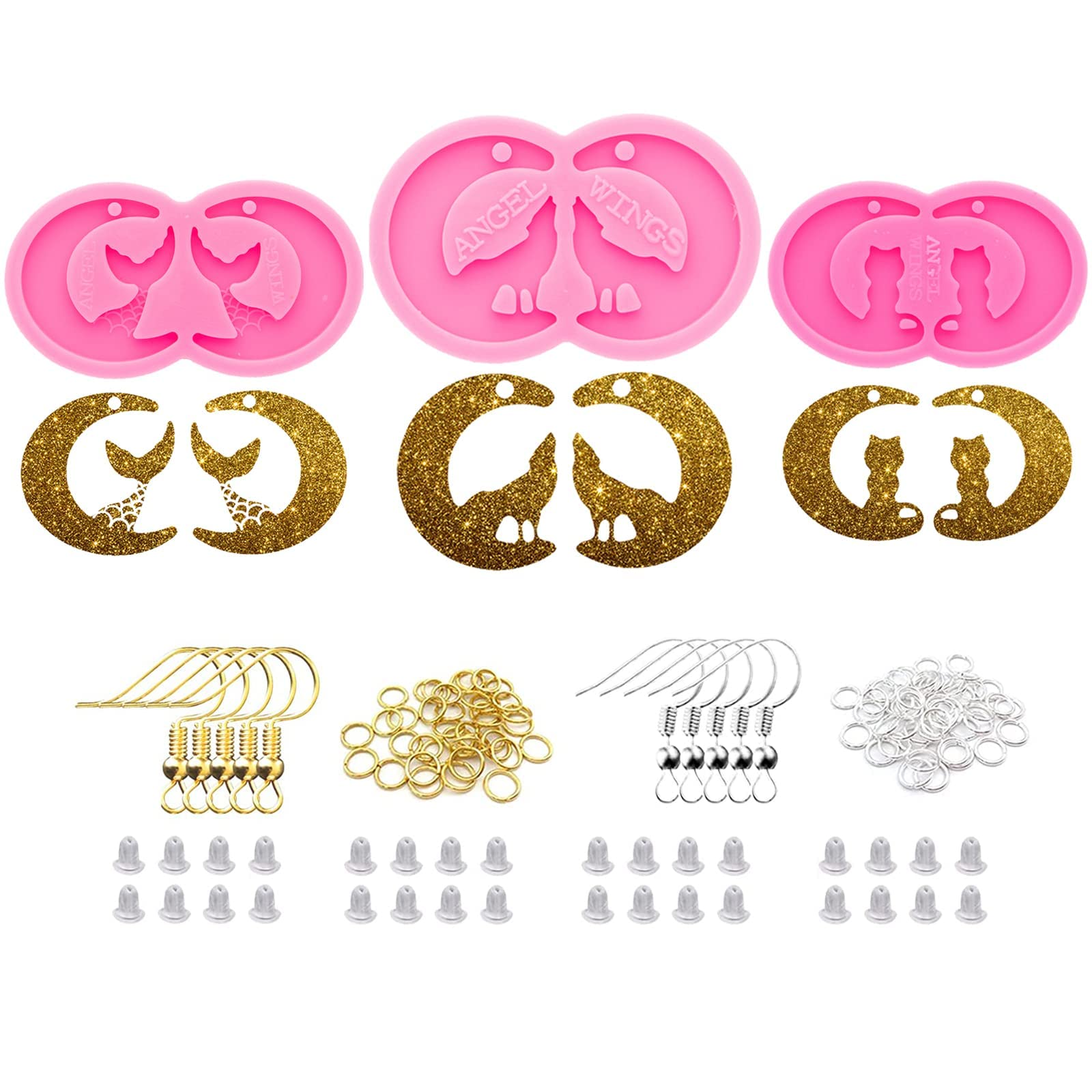 103Pcs DIY Resin Earring Molds Kit with 3 Silicone Jewelry Molds & Earring Hooks - Epoxy Casting Molds for Unique Handmade Earrings - Perfect for Resin Jewelry Making, Craft Projects & Gift Ideas