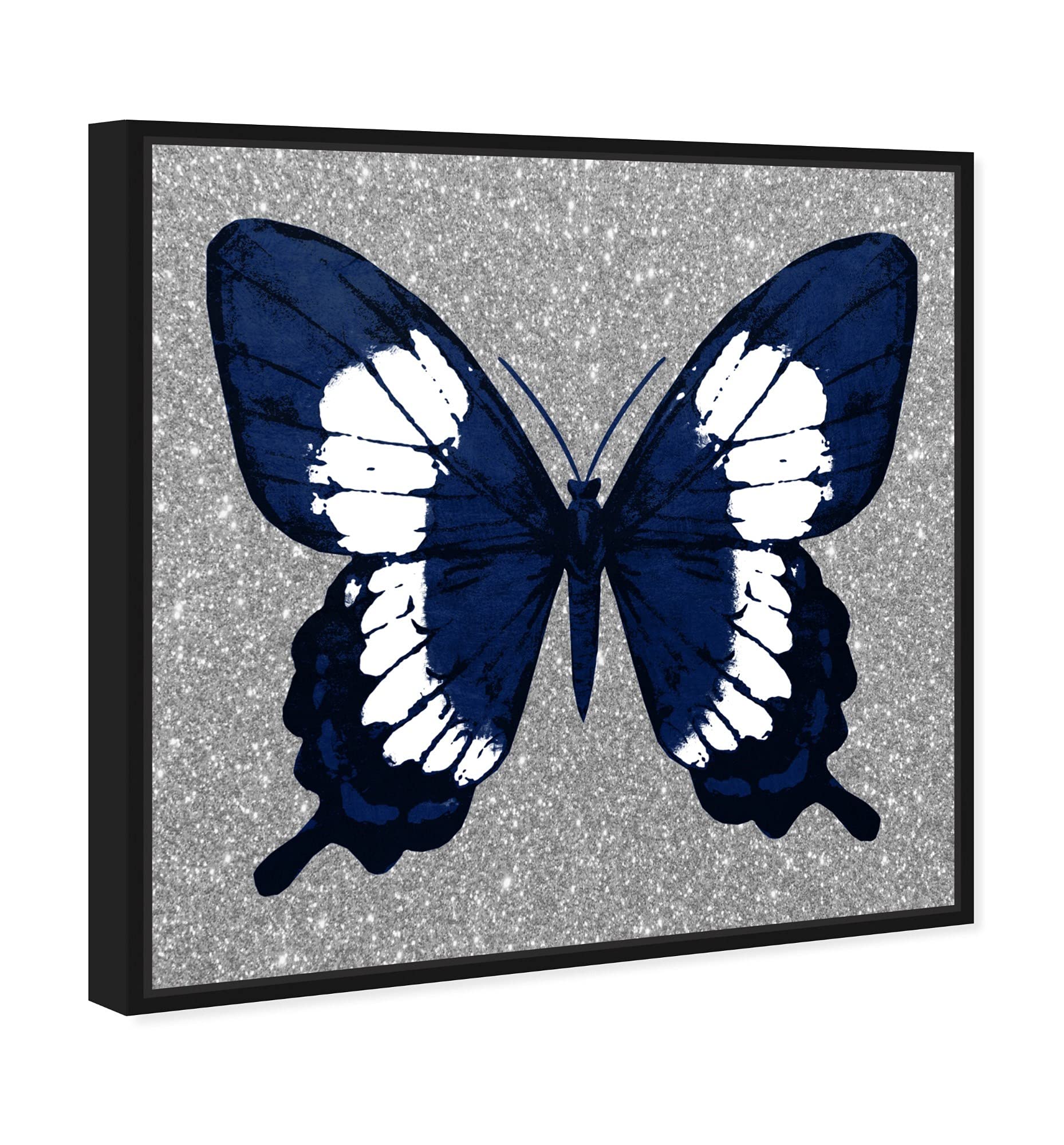 Oliver Gal Artist Co. Animals Wall Art Canvas Print - Glitter Navy Silver Butterfly Insect Home Decor - 20x20 Inches Black Framed Painting for Living Room, Bedroom & Office Decoration
