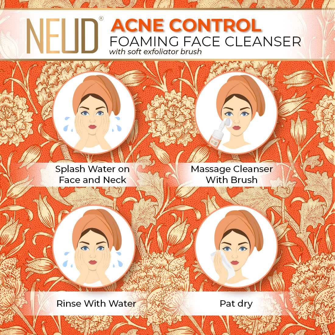 NEUD Acne Control Foaming Face Cleanser with Salicylic Acid, Neem & Tea Tree Oil - 2 Pack (150ml Each) | Gentle Daily Facial Wash for Oily & Acne-Prone Skin | Perfect for Morning & Night Skincare Routine