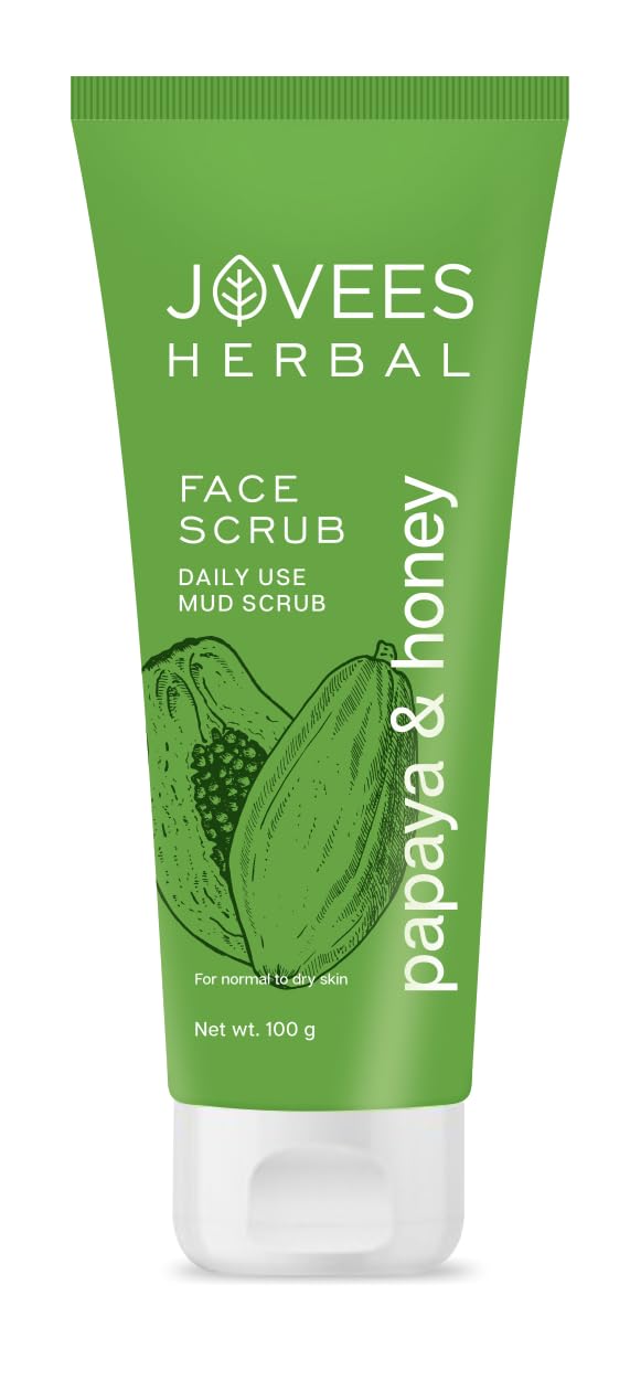 Jovees Herbal Papaya & Honey Face Scrub for Normal to Dry Skin - 100gm | Natural Exfoliator for Glowing Skin | Perfect for Daily Skincare Routine & Spa Days