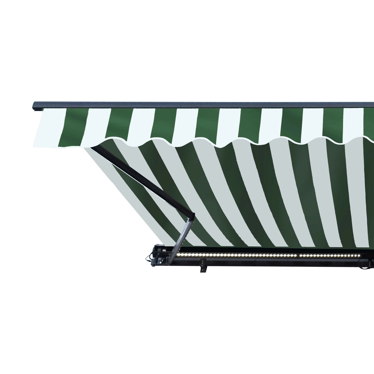 ALEKO 10x8 Feet Half Cassette Motorized Retractable LED Patio Awning - Green & White Stripes Luxury Outdoor Shade for Deck, Garden, and Poolside Relaxation
