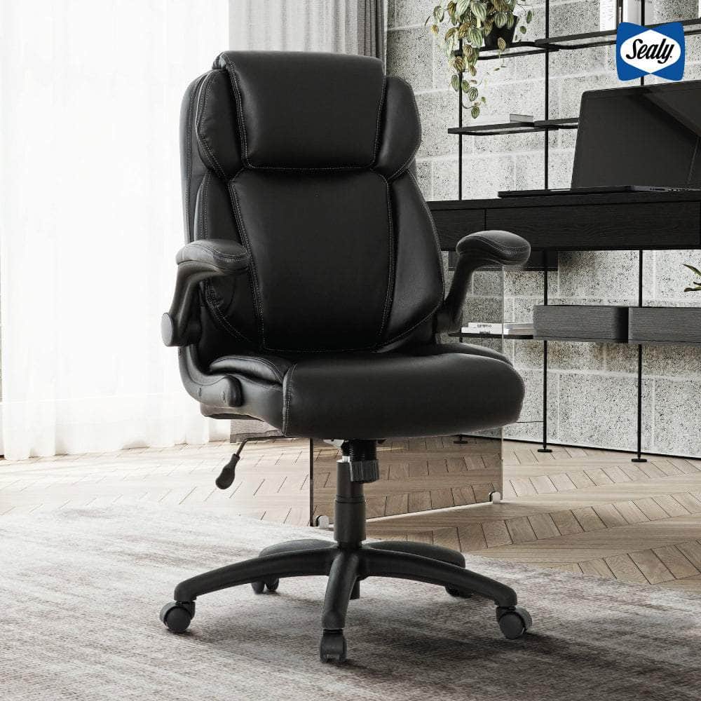 Sealy Atlas Black Bonded Leather Swivel Office Chair - Ergonomic Executive Desk Chair for Home & Office Workspace