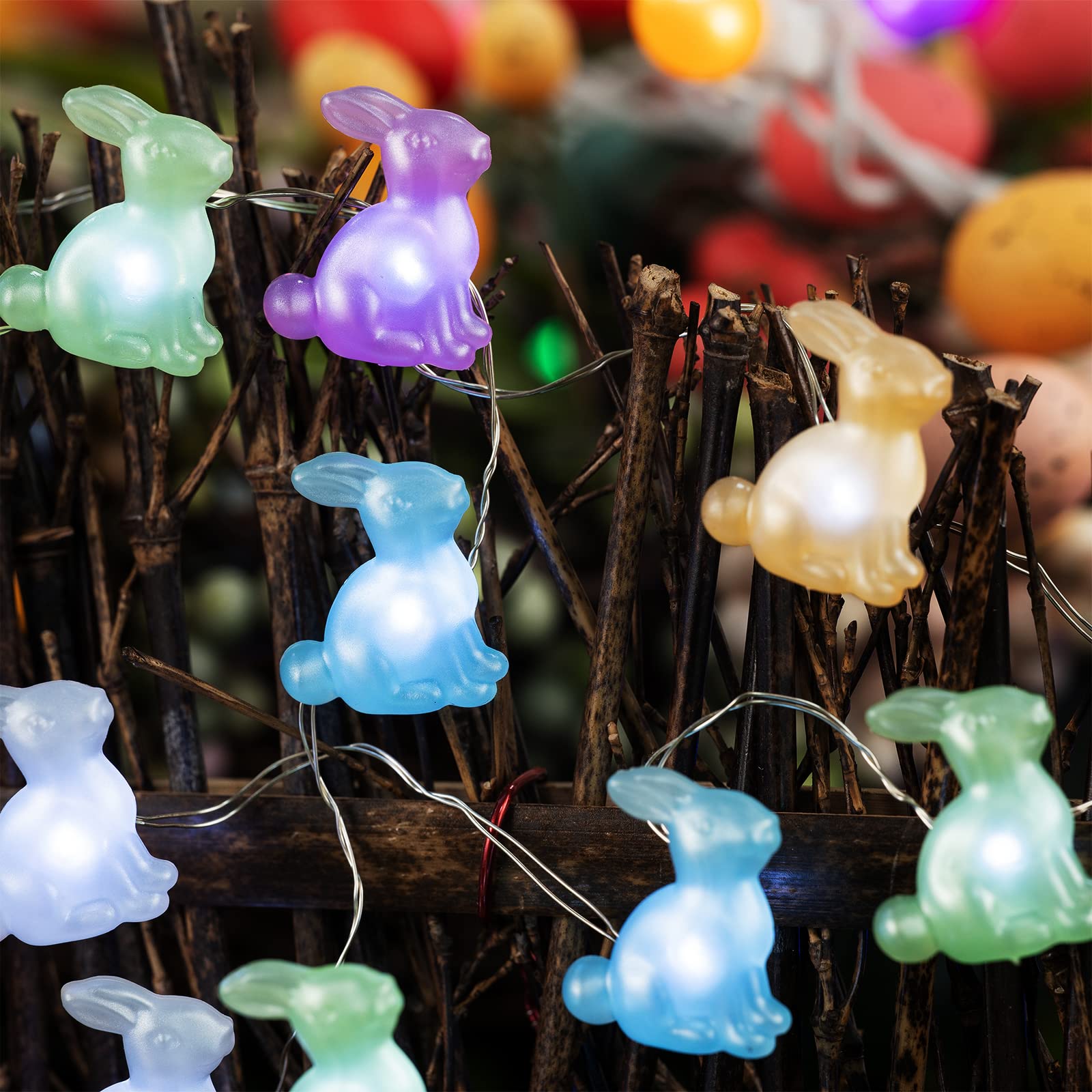 BOHON Easter Bunny LED String Lights - 10 ft 40 LEDs Battery Operated with Remote Control - Rabbit Shaped Fairy Lights for Bedroom, Party, Indoor, Birthday & Wedding Decor - Perfect for Easter Home Decorations, Holiday Lighting and Festive Atmosphere