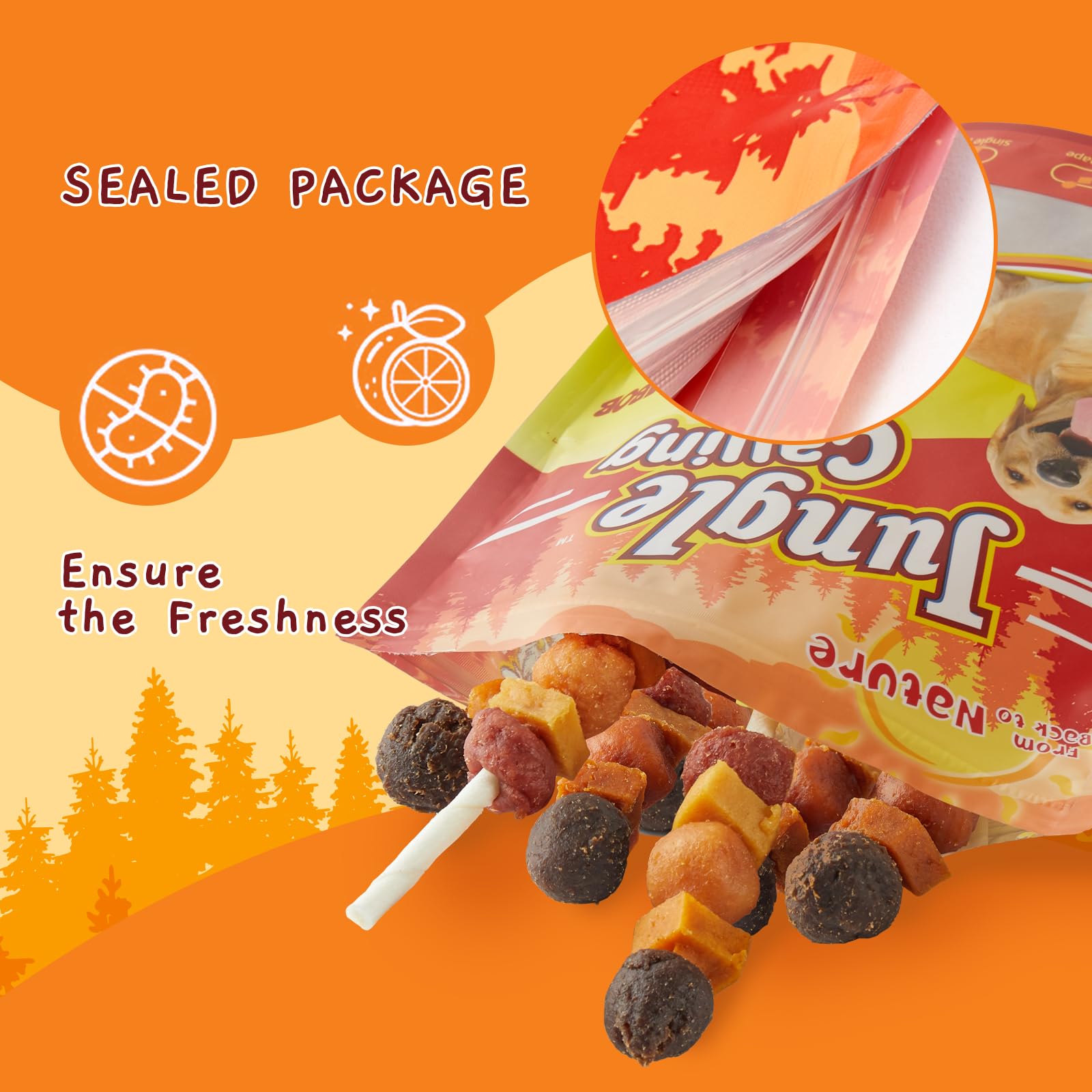 Jungle Calling Dog Kabob Treats - Chicken, Duck, Beef Flavors for Training & Play