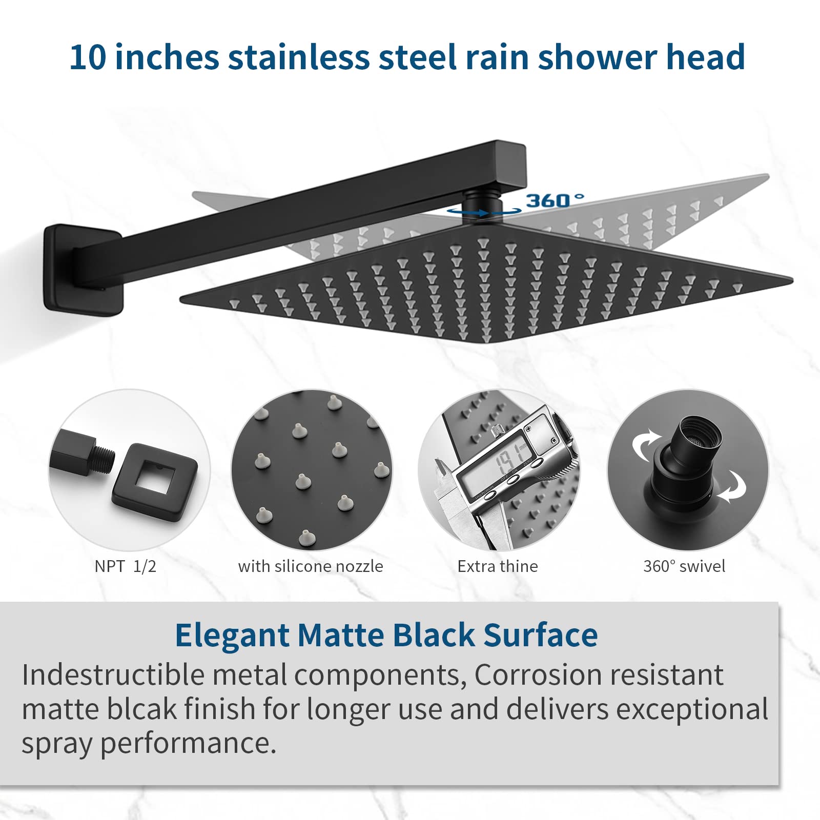 Premium Matte Black Shower Faucet Set with Waterfall Tub Spout - Complete Wall Mounted Shower System with Rough-in Valve for Bathroom Renovation | Perfect for Modern Home Spa Experience