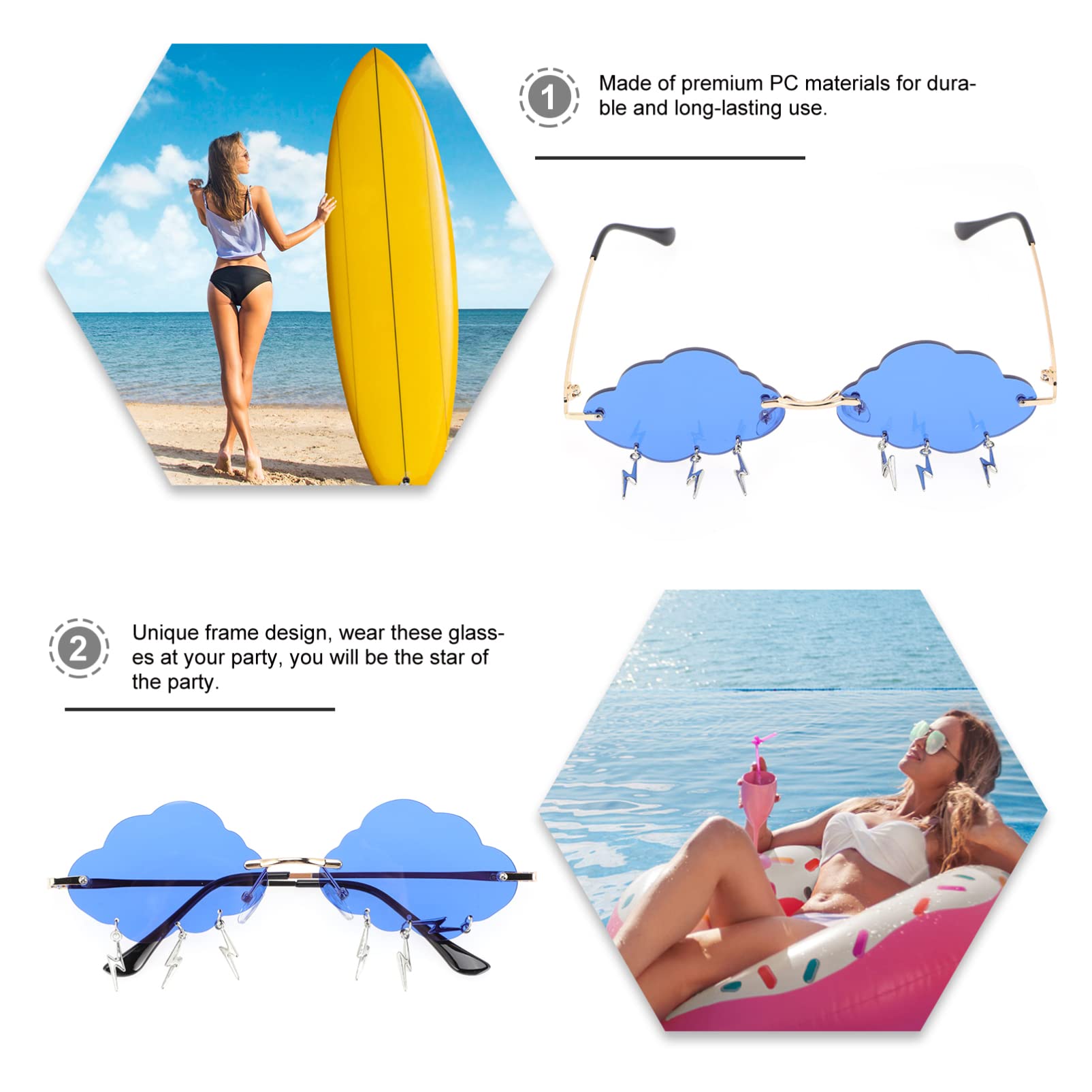 VALICLUD Cloud Sunglasses - Rimless Vintage Rave Sunglasses for Women & Men | 90s Retro Disco Style | Perfect for Music Festivals, Beach Days & Nightlife