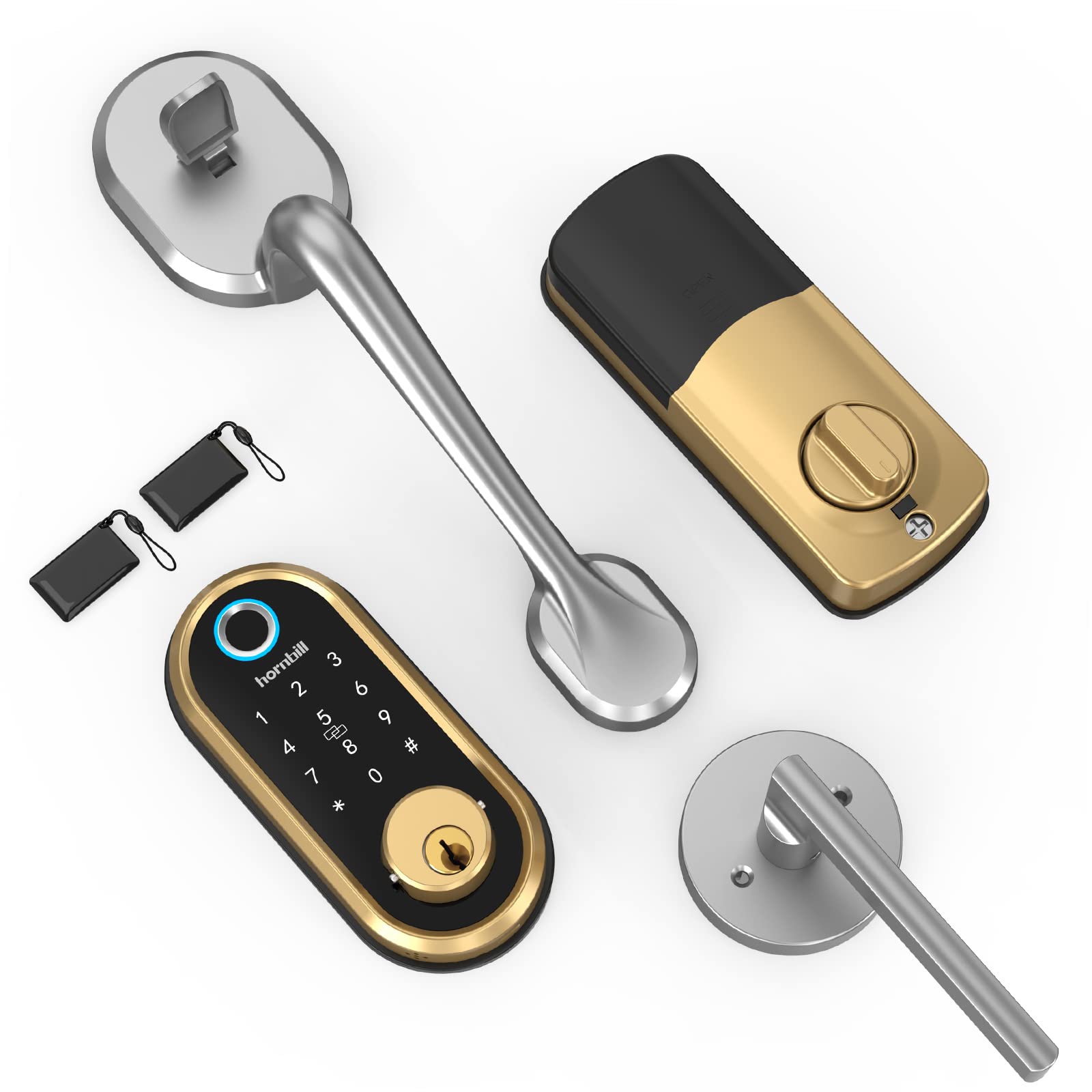 Hornbill Smart Deadbolt Lock - Fingerprint & Bluetooth Electronic Digital Lock with Touchscreen Keypad - Front Door Handleset for Right/Left Side Doors - Perfect for Home Security & Keyless Entry