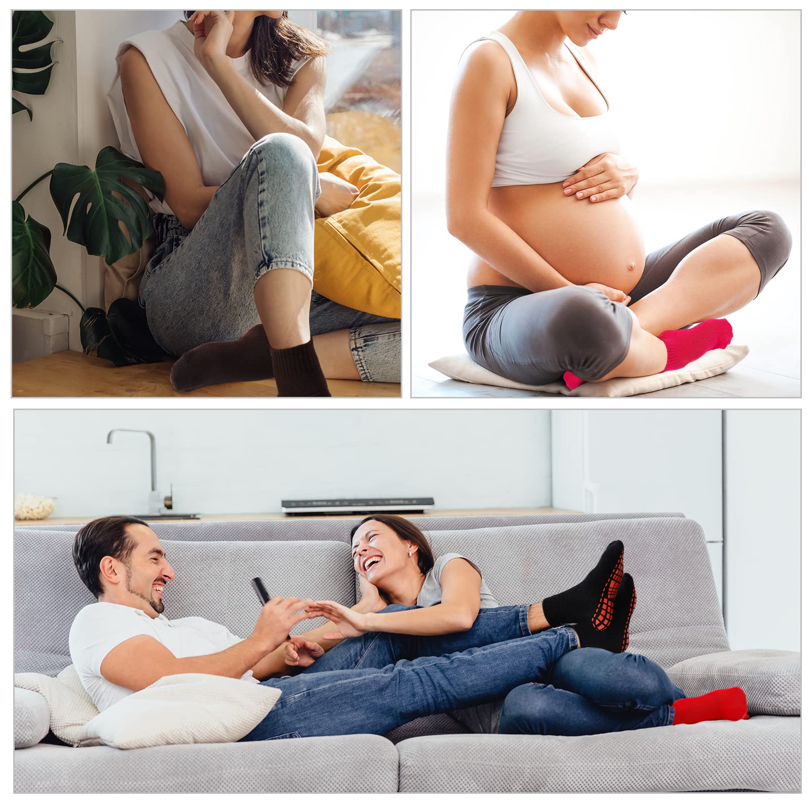 NOVAYAY Non-Slip Grip Socks for Women & Men - 10 Pairs - Yoga, Pilates, Barre, Hospital - Anti-Slip Workout Socks for Fitness, Dance & Home Use