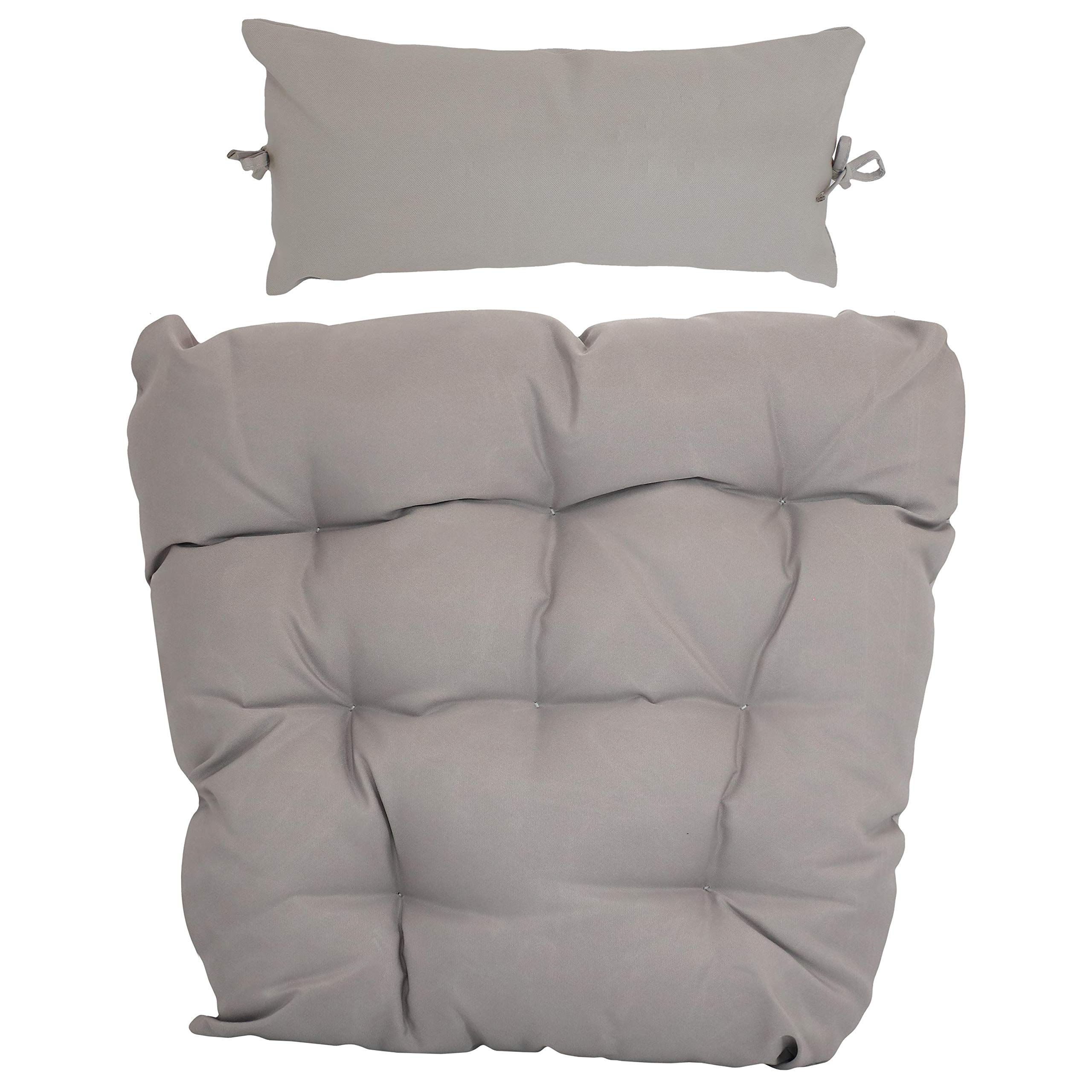 Sunnydaze Egg Chair Cushion Replacement with Head Pillow - Soft Gray Outdoor Patio Furniture Cushion for Hanging Egg Chairs, Porch Swings, and Garden Relaxation