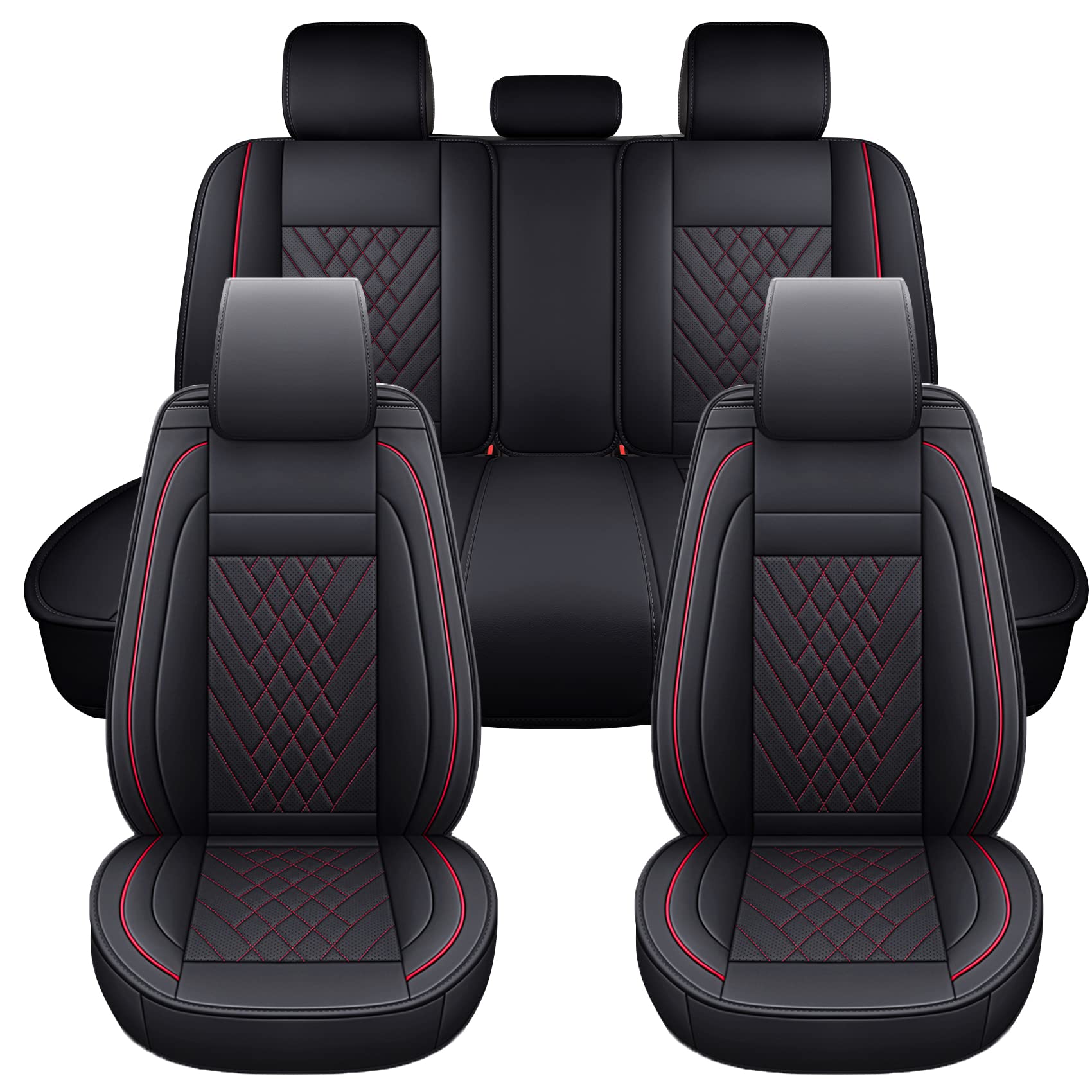 Premium PU Leather Car Seat Covers - Universal Fit for Most Cars, SUVs & Trucks | SPEED TREND ST-002 Full Set (Black & Red) | Easy Installation, Ultimate Comfort & Protection | Perfect for Daily Commute, Road Trips & Family Travel