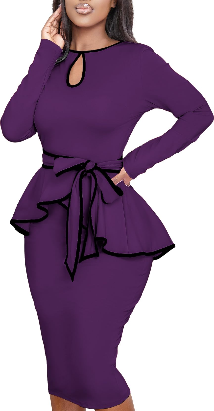 Elegant Peplum Dresses for Women - Business Casual Knee-Length Vintage Bodycon Dress for Office, Party & Date Night