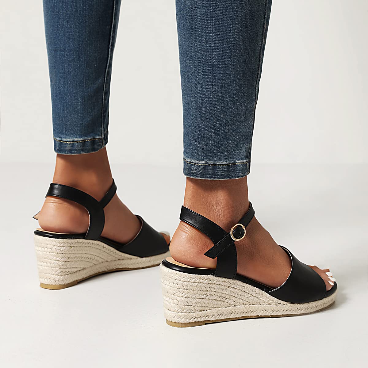 Scaroruki Women's Fashion Wedge Sandals with Woven Heel - Comfortable High Heels for Summer, Beach, and Casual Outings