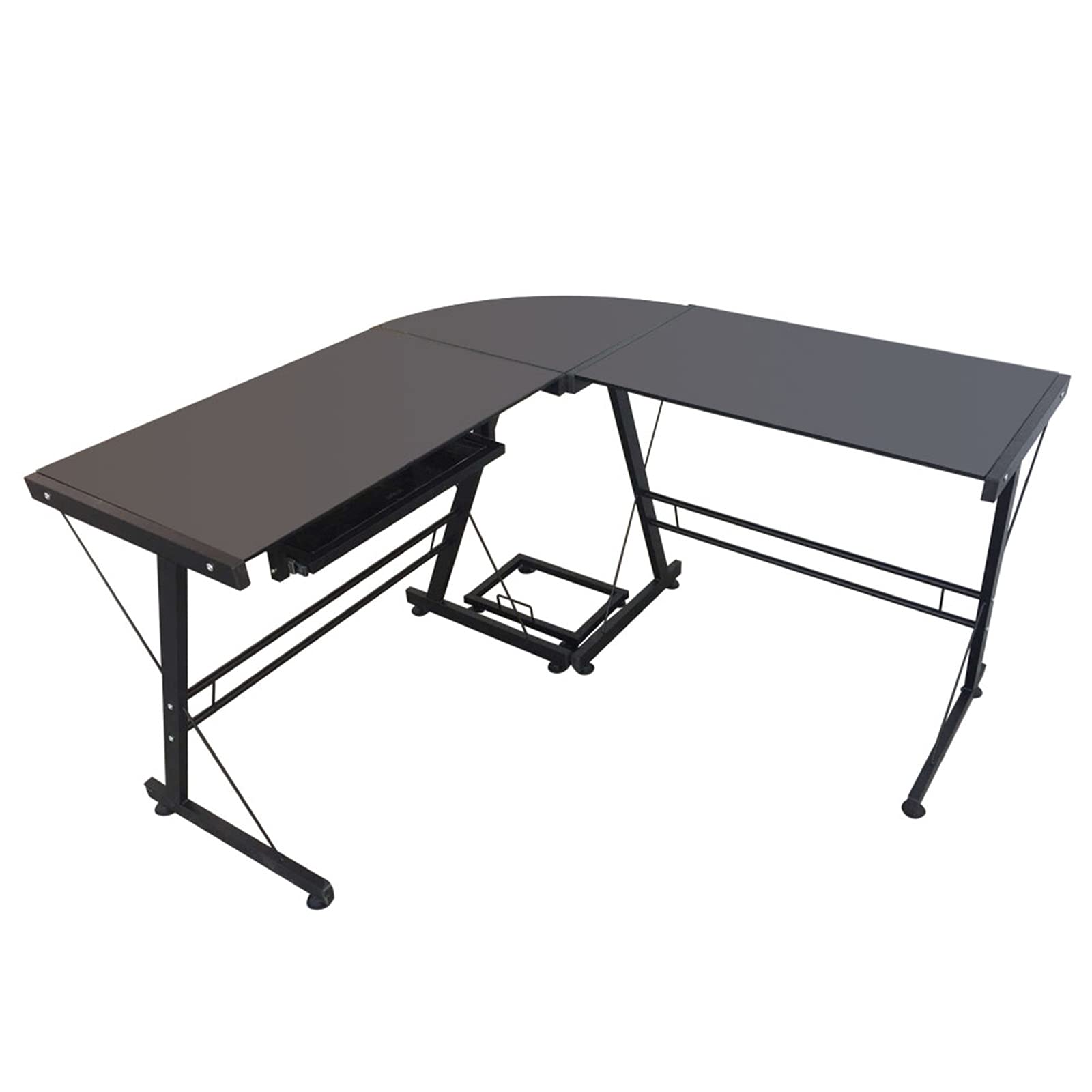 Tesmula L-Shaped Computer Desk - Durable Stalinite Surface, Black Home Office Desk for Small Spaces, Perfect for Bedroom & Gaming Setup