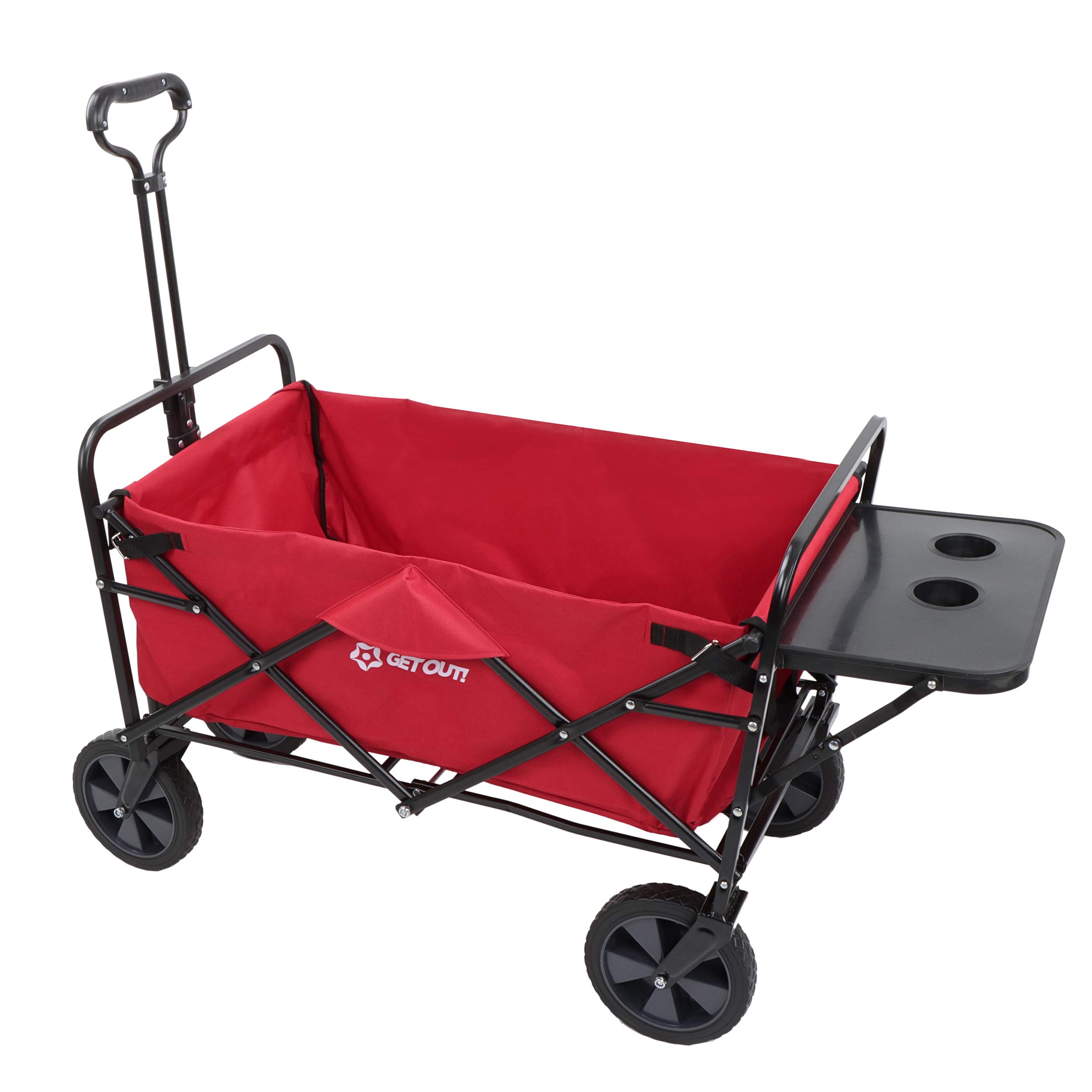 Heavy Duty Foldable Utility Wagon Cart with Wheels - 220 lbs Capacity Collapsible Beach & Garden Cart with Side Table - Perfect for Camping, Fishing, Groceries, Sports & Outdoor Activities