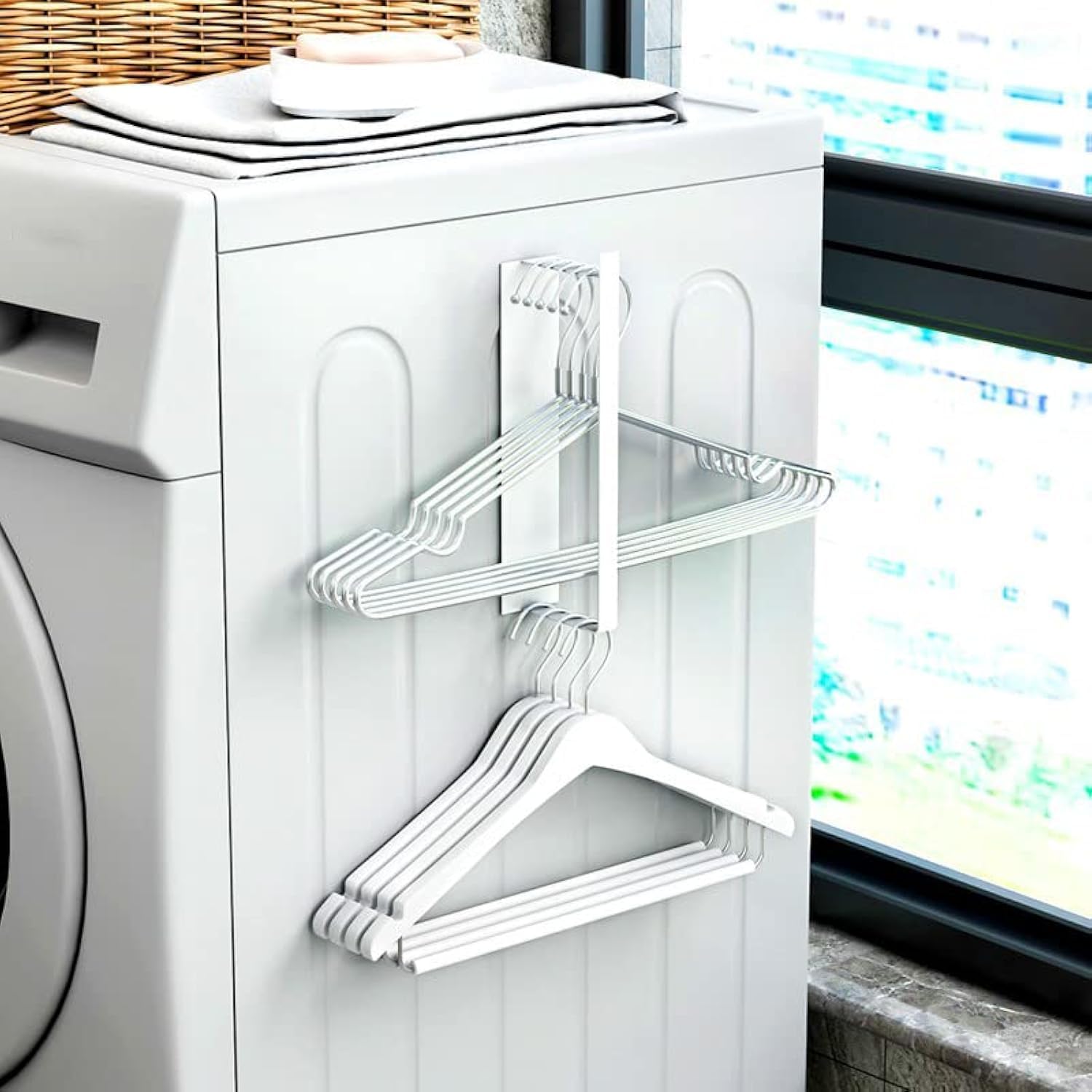 Magnetic Hanger Organizer - Space Saving Hanger Storage Rack for Washing Machine & Closet, Heavy Duty Laundry Hanger Stacker for Adults & Kids Clothes (Perfect for Small Spaces, Laundry Rooms & Closet Organization)