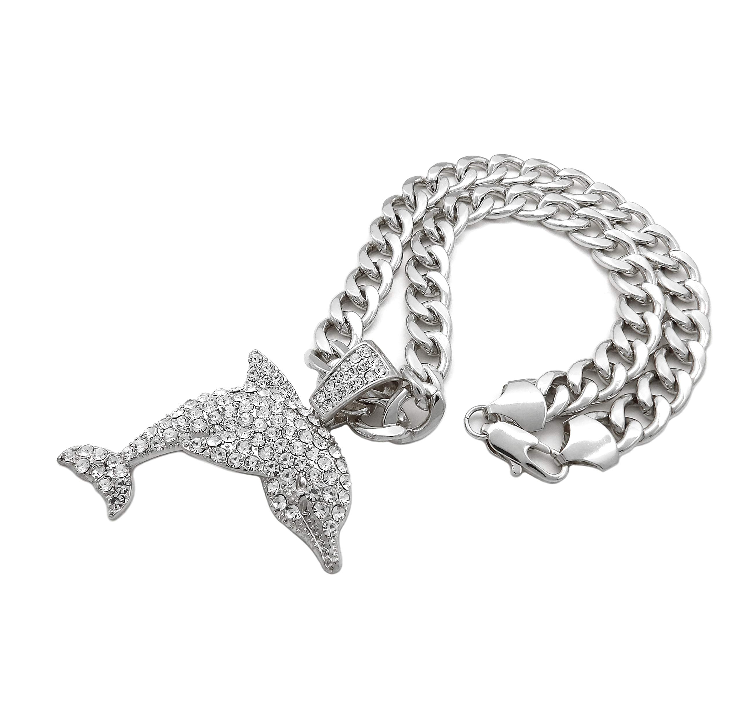 ICED Out Dolphin Pendant Necklace - 11mm Cuban Chain 20
