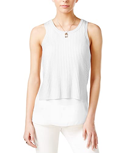 Bar III Mixed-Media Tank Top for Women - Soft Washed White Cotton Blend Casual & Layering Tee - Perfect for Summer Outfits, Beach Wear, and Everyday Comfort
