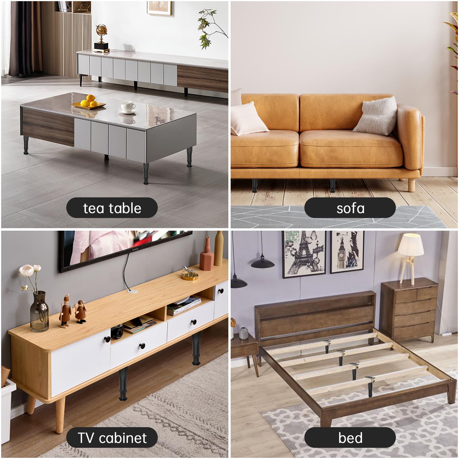 4 PCS Adjustable Height Bed Frame Center Support Legs (6.5