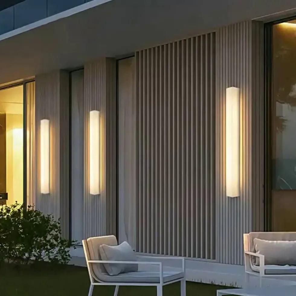 White Resin Edge LED Outdoor Wall Lights - Waterproof Exterior Lighting for Patio, Garden, Porch & Backyard (2 Pack)