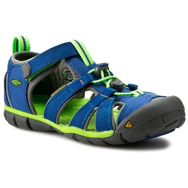 Keen Seacamp II CNX Youth Sandals - True Blue/Jasmine Green | Waterproof & Comfortable Kids Sandals for Beach, Pool & Outdoor Adventures
