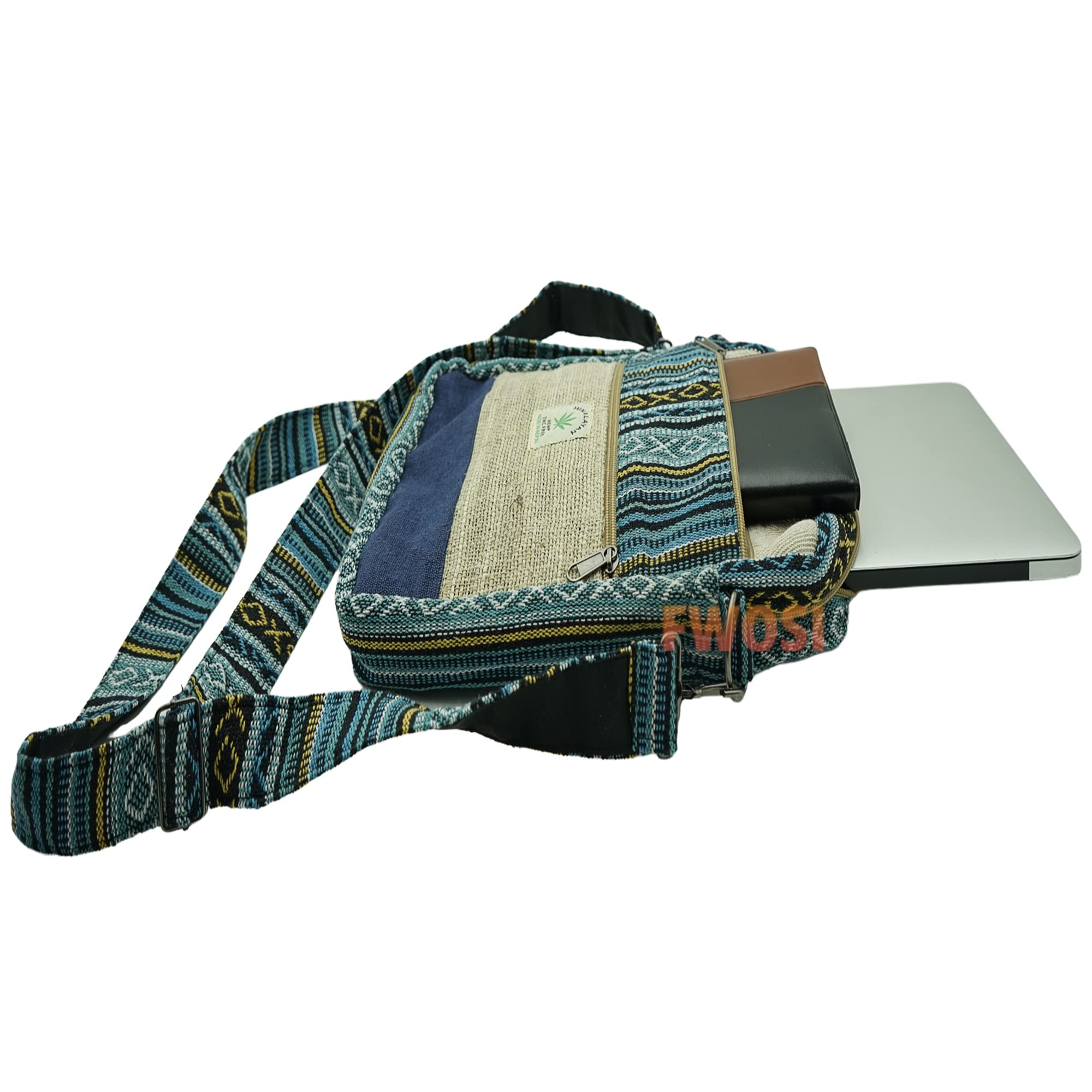 Handwoven Hemp Crossbody Bag - Eco-Friendly Himalayan Hemp Shoulder Bag with Zipper & Pocket - Bohemian Travel Purse for Men & Women - Perfect for Festivals, Beach Trips & Daily Use