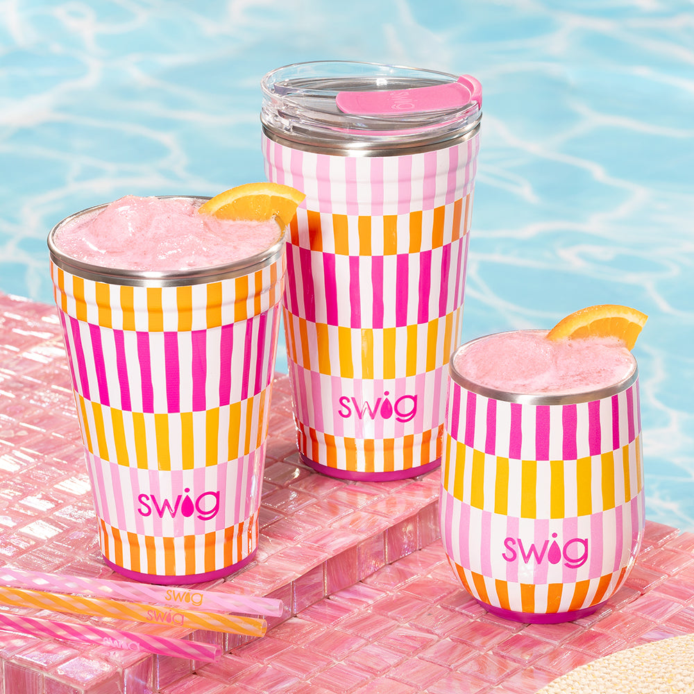 Sherbet Stripe Stemless Wine Glass Set - 12oz Colorful Tumblers for Chardonnay, Rosé, Cocktails - Perfect for Parties, Weddings, Girls Night Out