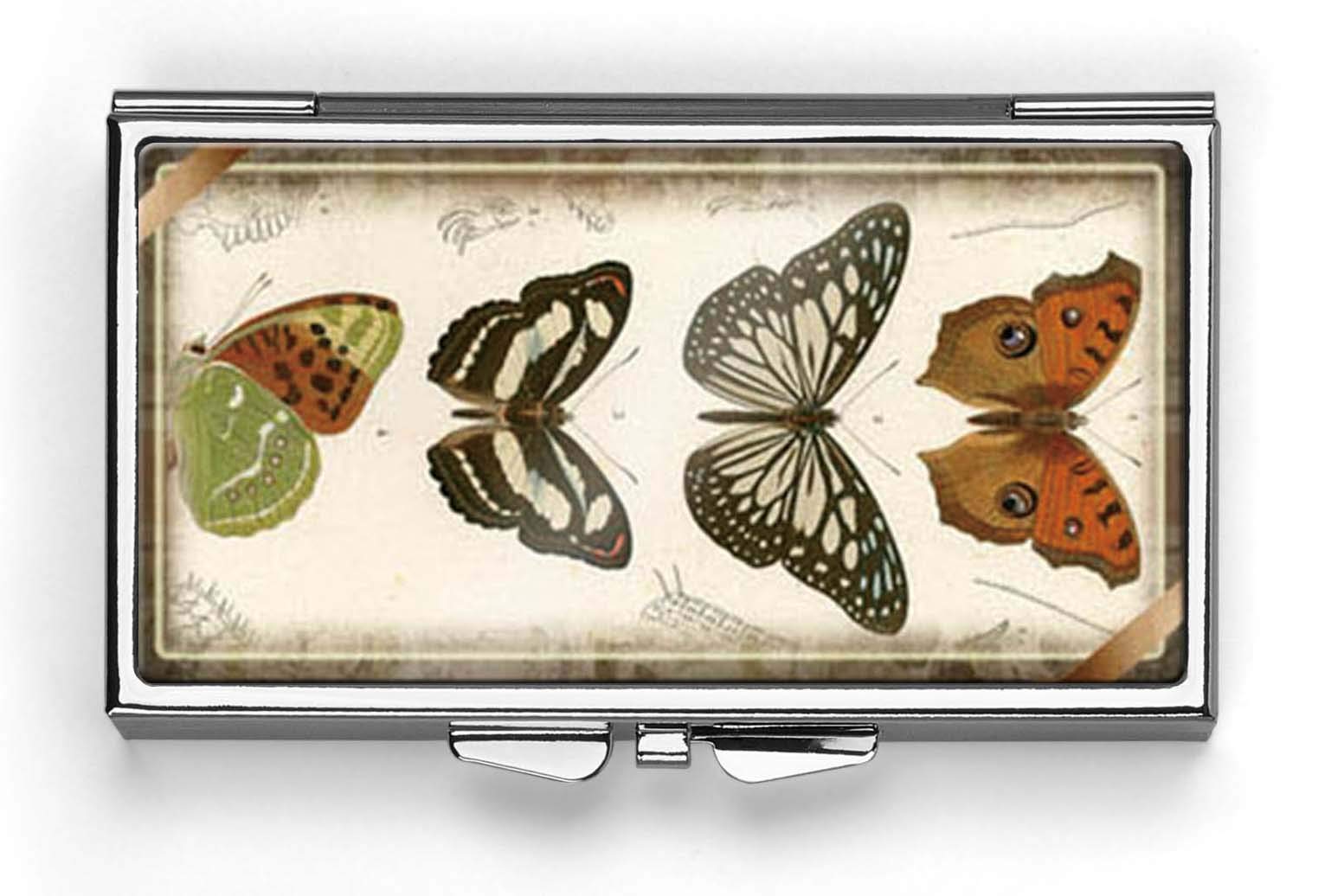 Vintage Butterfly Pill Box Compact - 7 Day Rectangle Pill Organizer Case for Travel, Home & Daily Medication Storage