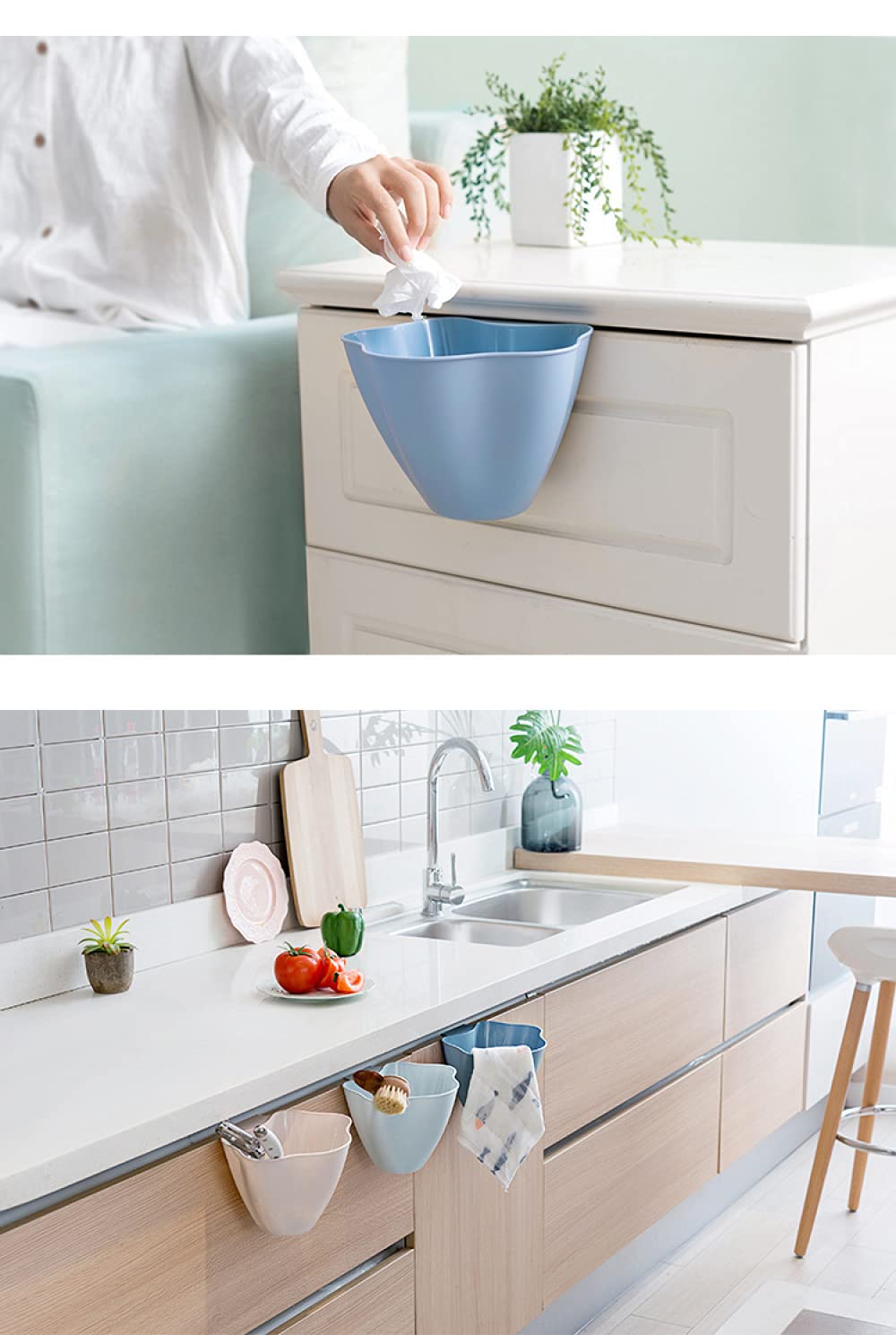 Mini Plastic Trash Can - Hanging Cabinet Door Storage Bin for Kitchen, Desk & Office | Space-Saving Green Garbage Container for Home Organization
