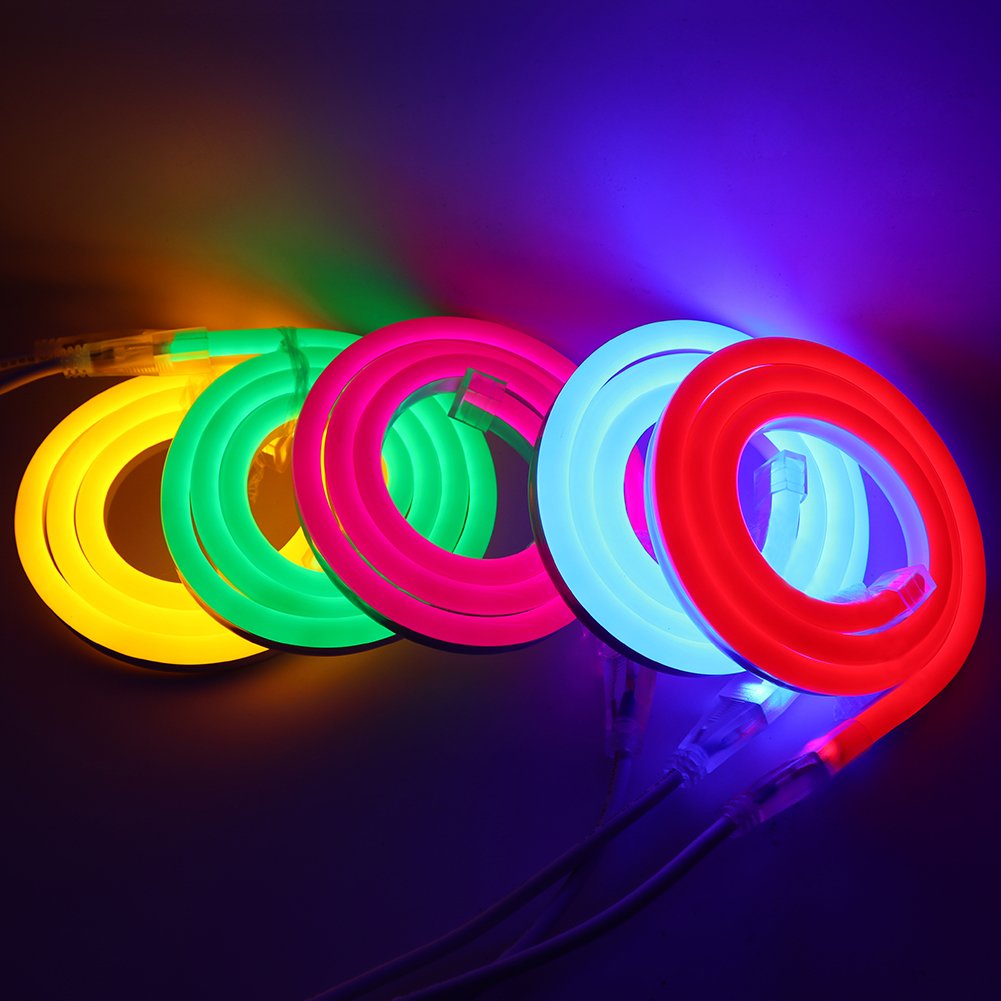 XUNATA 6.6ft/2m Waterproof Green LED Neon Rope Light - 240 SMD 2835 LEDs, 12V DC Flexible Neon Tube for Outdoor Garden, Patio, Party, Christmas & Thanksgiving Decorations - Perfect for Home, Bar, Wedding, and Event Lighting