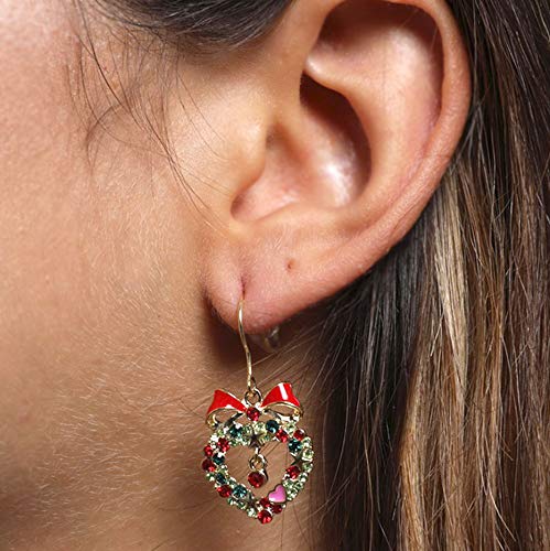 18K Gold Plated Cubic Zirconia Christmas Drop Earrings for Women - Elegant Fishhook Wreath Holiday Jewelry | Perfect for Christmas Parties, Gift Giving & Festive Occasions