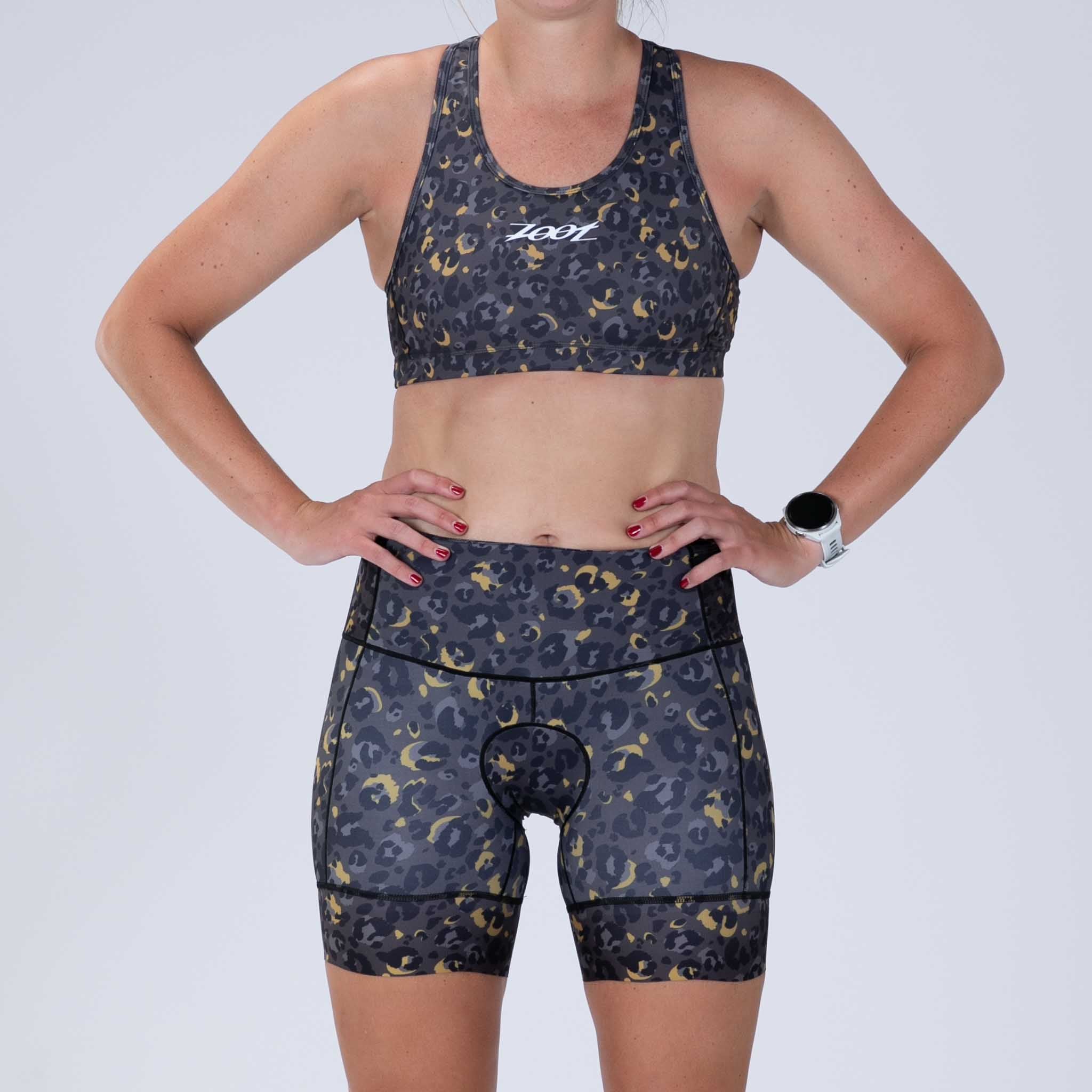 Women's Limited Edition Tri Bra - Cheetah Print Sports Bra for Running, Yoga & Gym Workouts