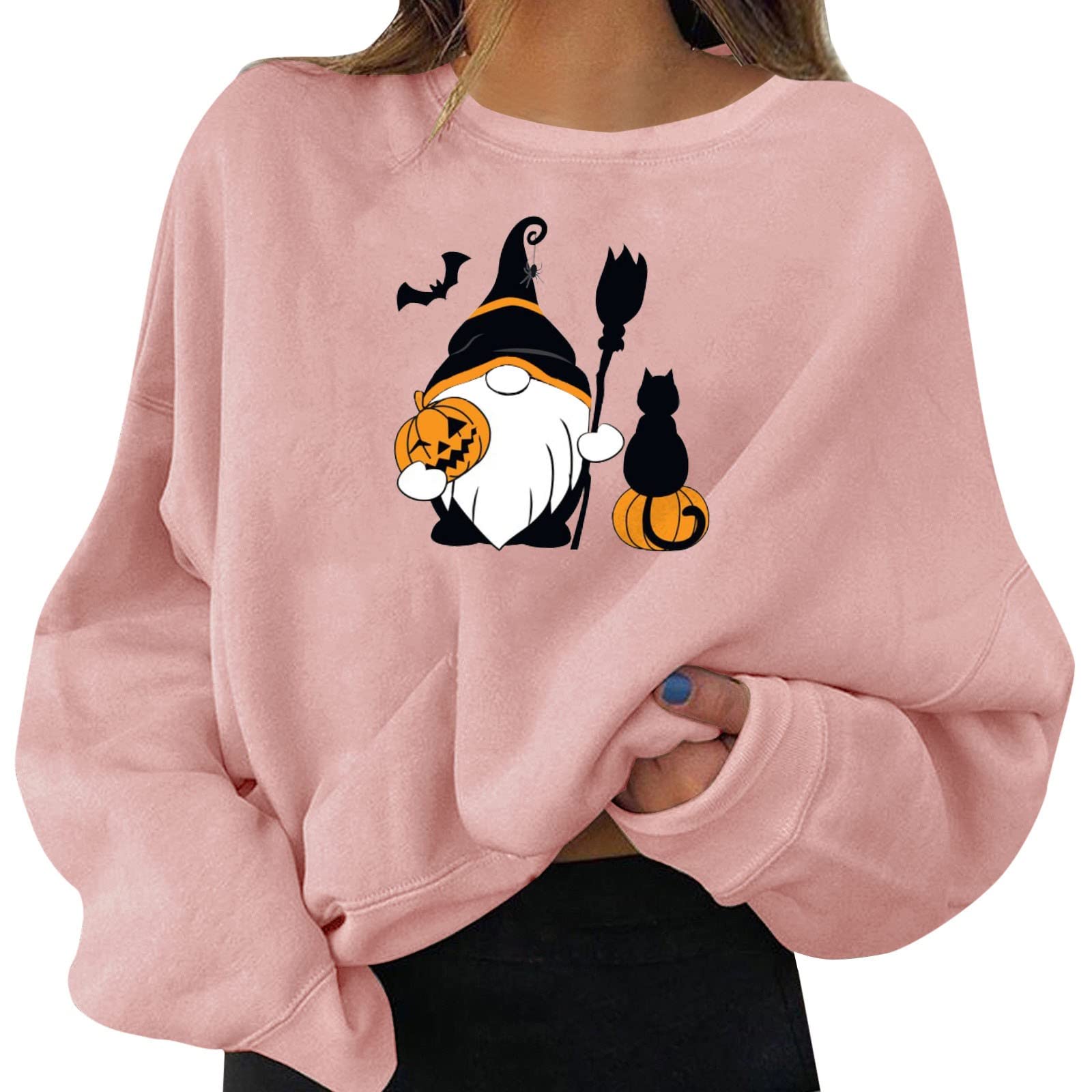 Stylish Halloween T-Shirts for Women - Long Sleeve Pocket Tunic with Color Block Design | Casual Fall Outfit for Halloween Parties, Pumpkin Patch Visits & Spooky Season Festivities
