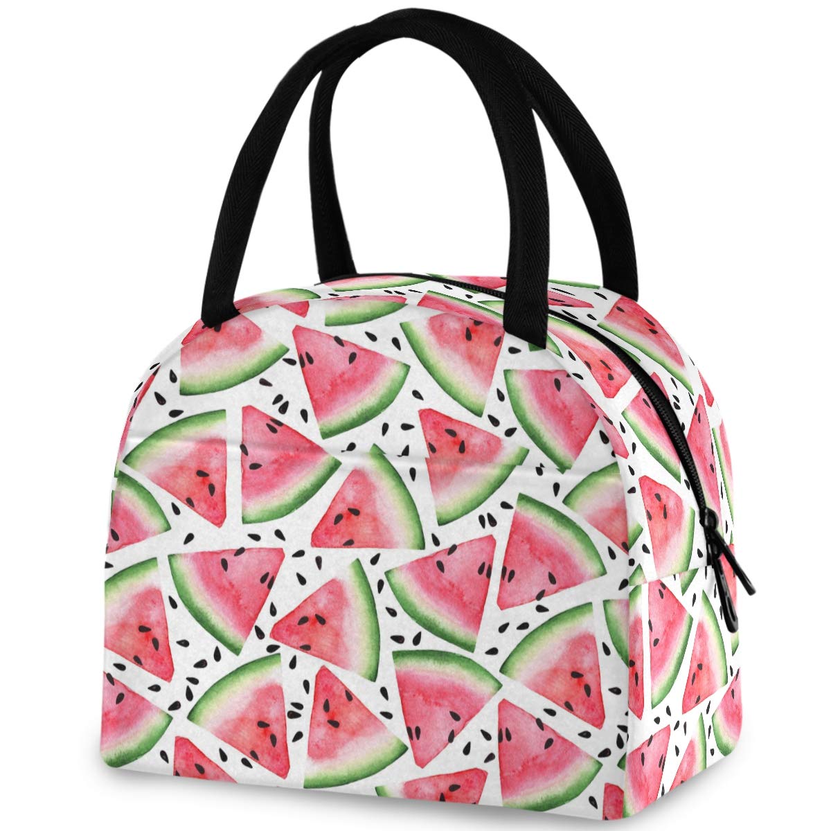 Insulated Reusable Lunch Tote Bag with Front Pocket & Zipper Closure - Cute Watermelon Design Cooler Container for Men & Women - Perfect for Work, Picnic, Travel, Beach & Fishing Trips