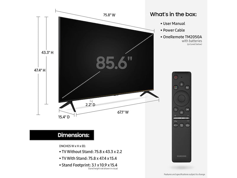 Samsung 86 Inch Class Crystal UHD 4K Smart TV TU9010 Series - Perfect for Home Theater, Gaming & Streaming Entertainment