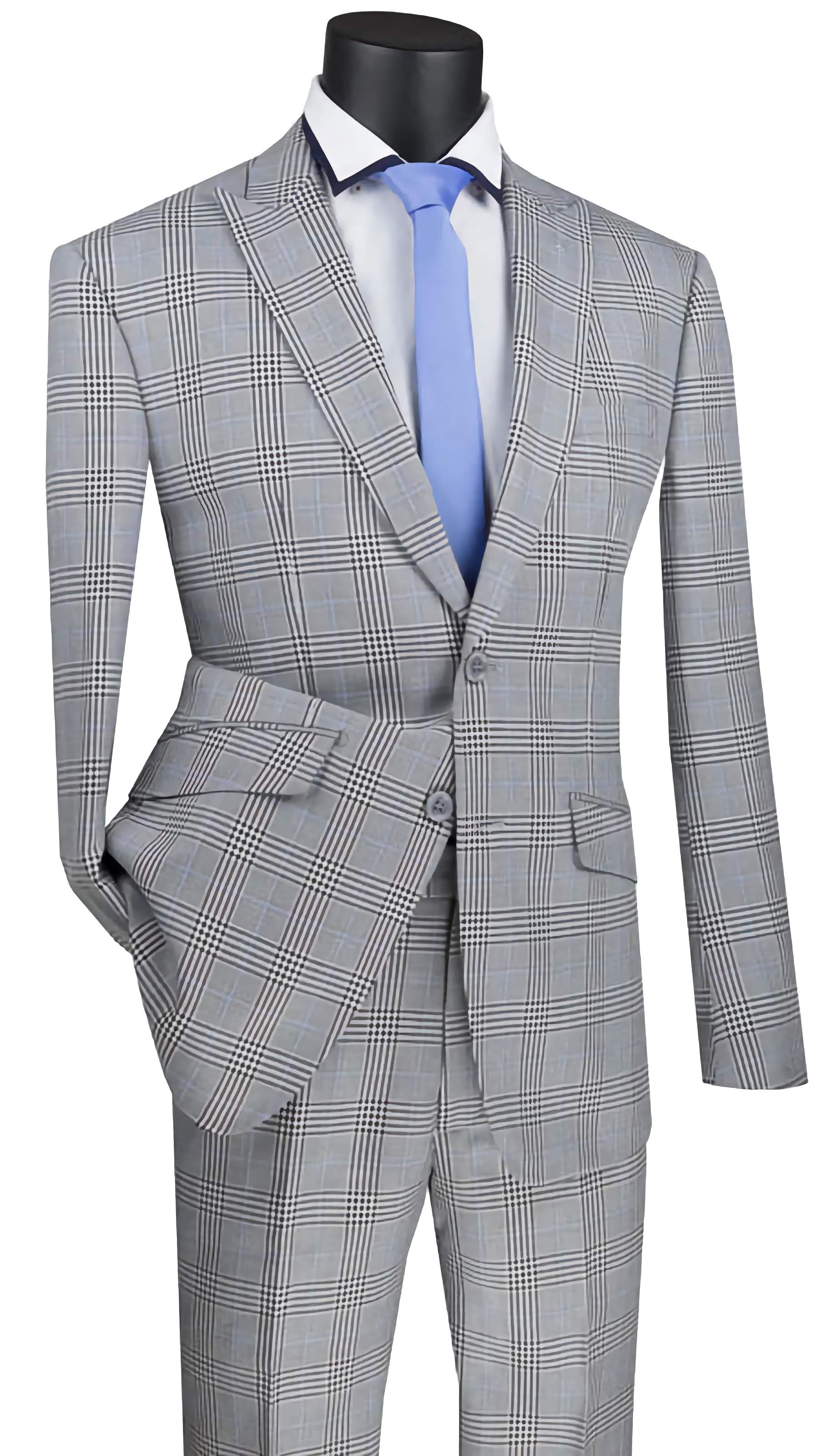 Slim Fit 2 Piece Suit for Men - Gray Glen Plaid Pattern Matching Pants | Business Formal Attire, Office Wear, Wedding & Special Occasions