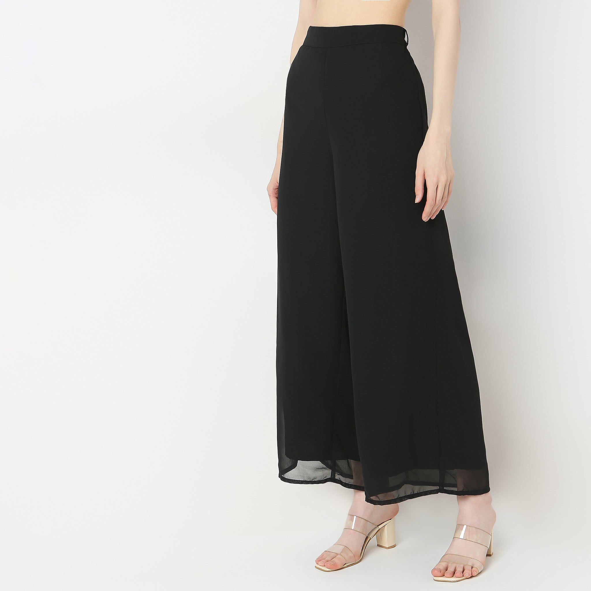 Flare Fit Embroidered High Rise Palazzo Pants for Women - Boho Chic Wide Leg Trousers for Casual & Party Wear