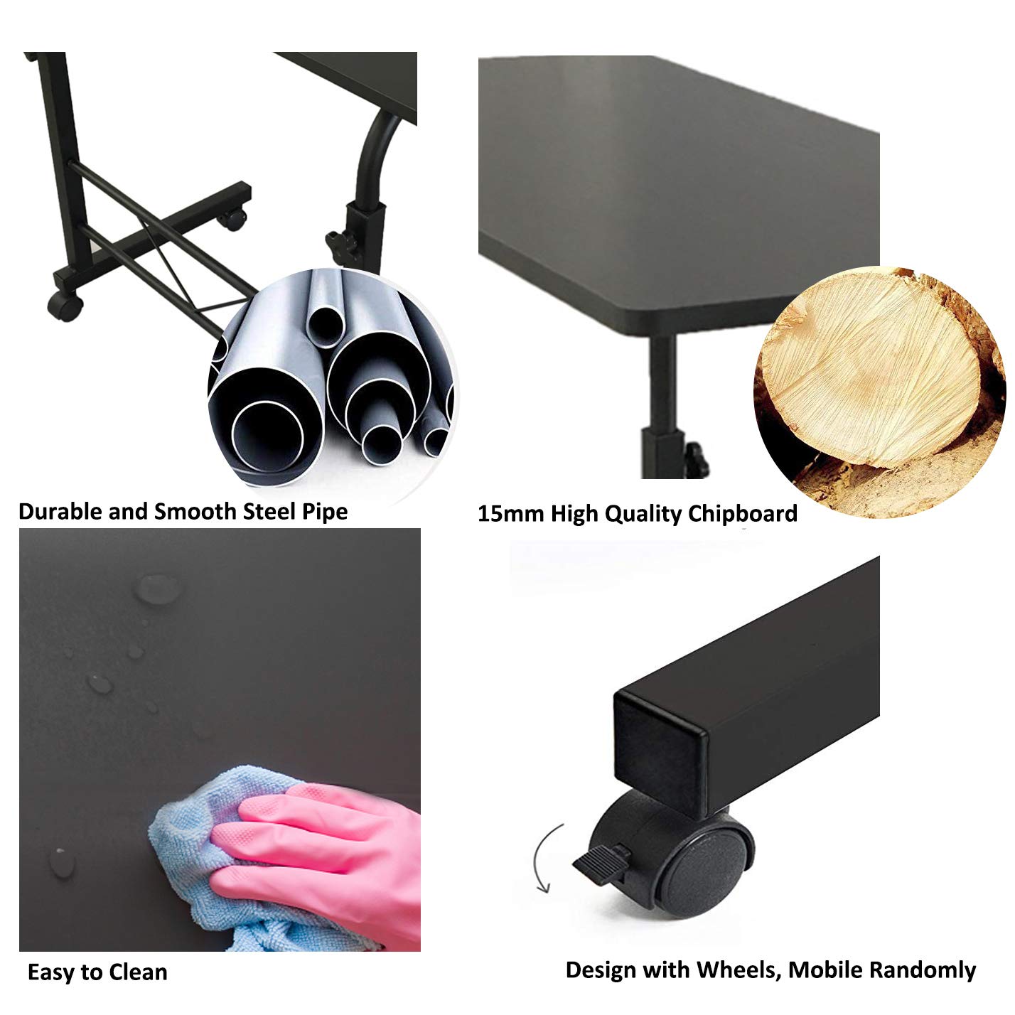 **Adjustable Height Rolling Side Table with Wheels - 32