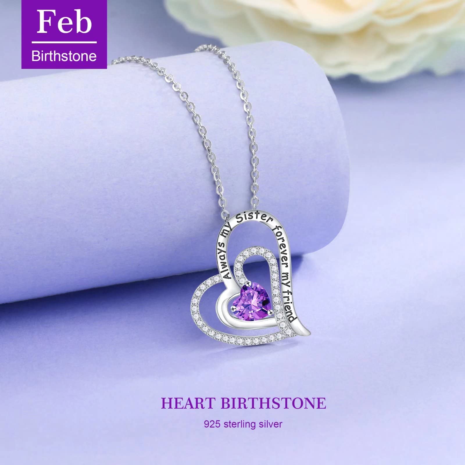 Birthstone Necklace for Women - Sterling Silver Heart Pendant Jewelry Gift for Mom, Wife, Girlfriend, Daughter | Birthday, Mother's Day, Anniversary Present | Perfect for Everyday Wear & Special Occasions