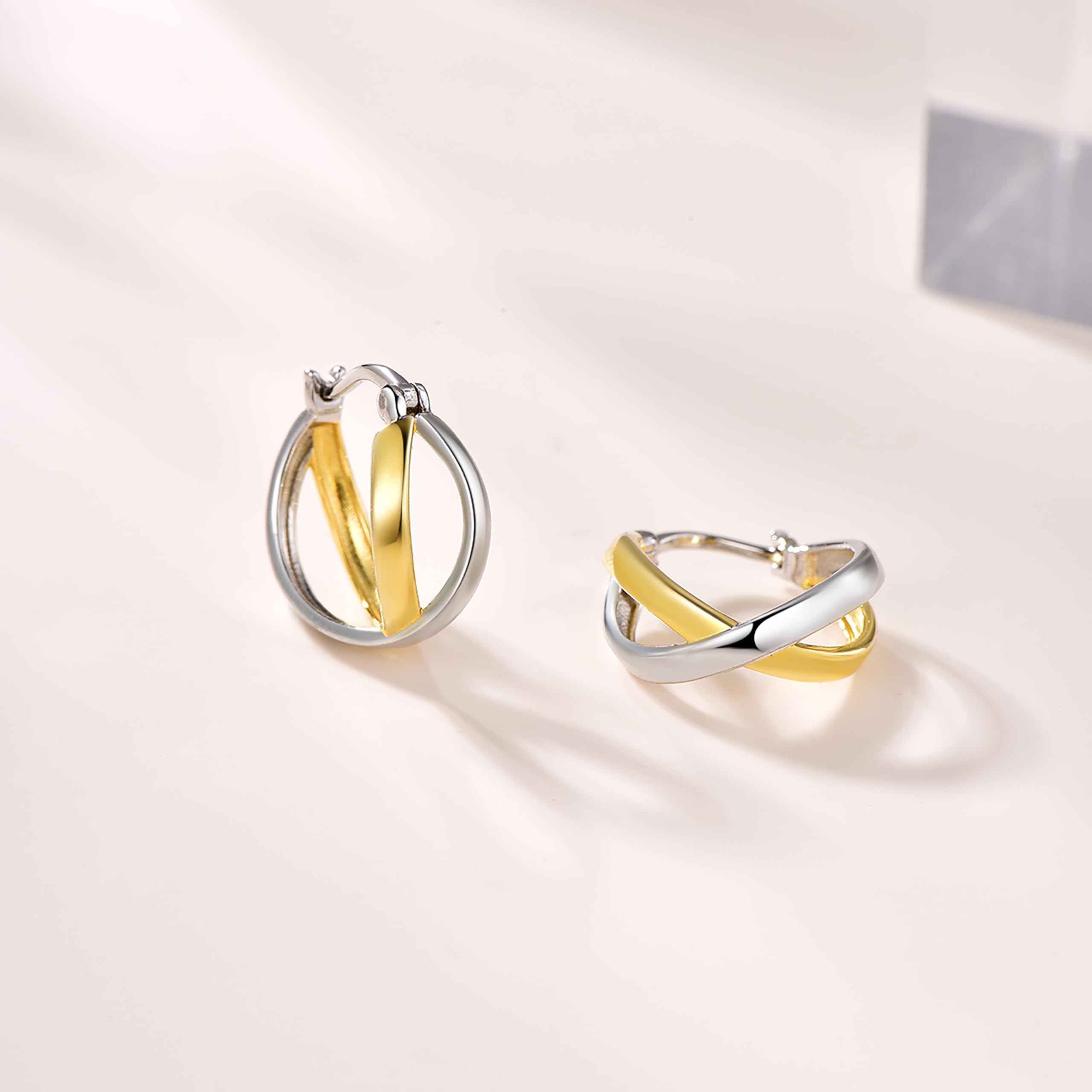 X-Shaped Gold and Silver Hoop Earrings for Women - Two-Tone Minimalist Mixed Metal Earrings for Everyday Wear | Perfect for Office, Date Night & Casual Outfits