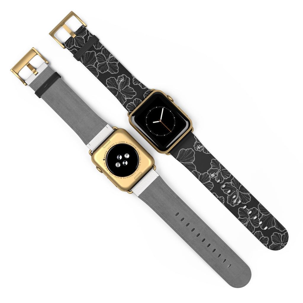 Premium Hibiscus 'Ele'ele' Apple Watch Band - Floral Design, Soft Silicone, Adjustable Fit for Series 1-9 & SE - Perfect for Workouts, Outdoor Activities & Fashion Accessories