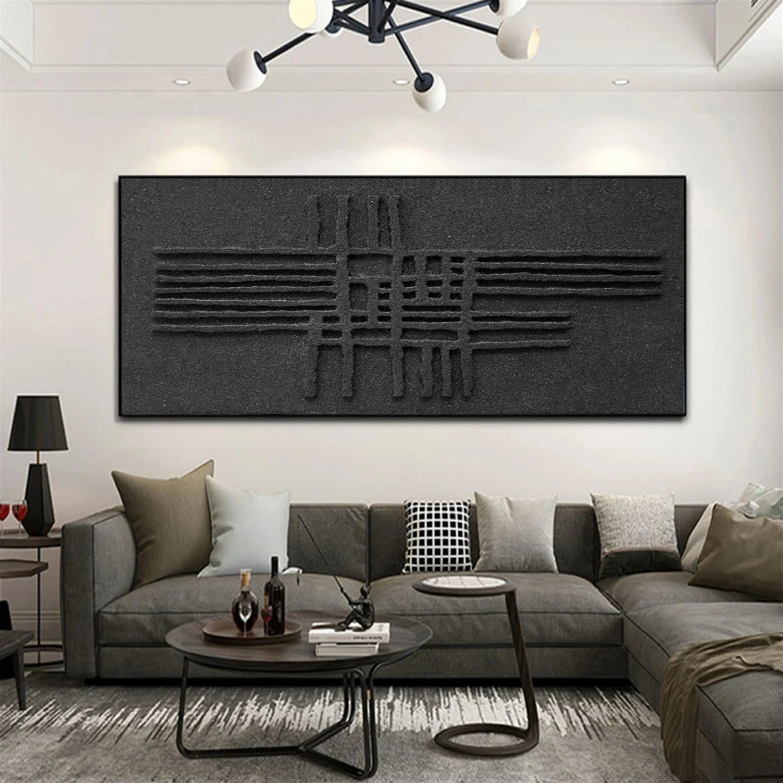 Black Plaster Art Minimalist Textured Painting - Modern Abstract Wall Decor for Living Room, Bedroom & Office | MZ062