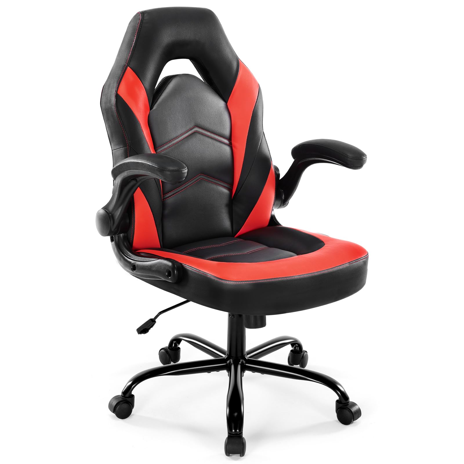 DUMOS Ergonomic Gaming Office Chair - Big and Tall PU Leather Computer Desk Chair with Lumbar Support, Adjustable Height & Flip-Up Armrests, Swivel Wheels for Adults & Teens - Perfect for Home Office, Gaming & Workstations