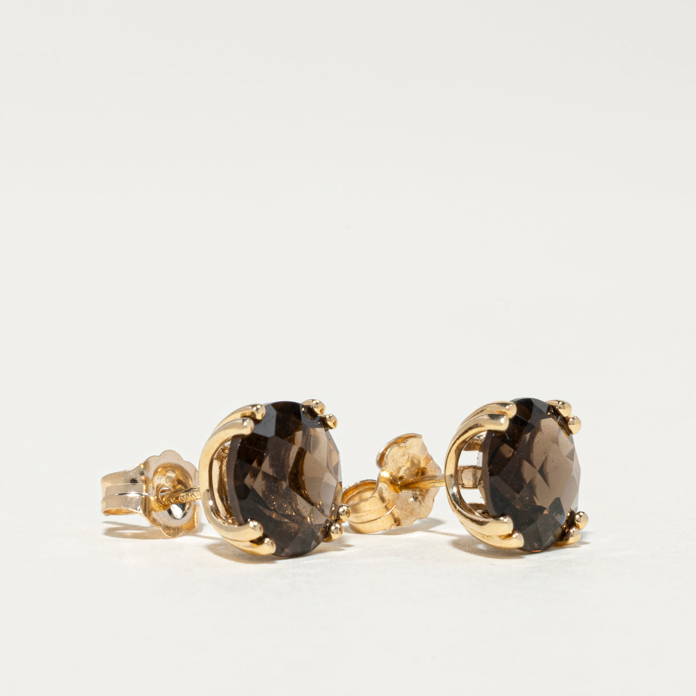 14K Gold Smoky Quartz Stud Earrings - 3.50 Carat Total Weight (ctw) - Elegant Minimalist Jewelry for Women - Perfect for Everyday Wear, Office & Special Occasions
