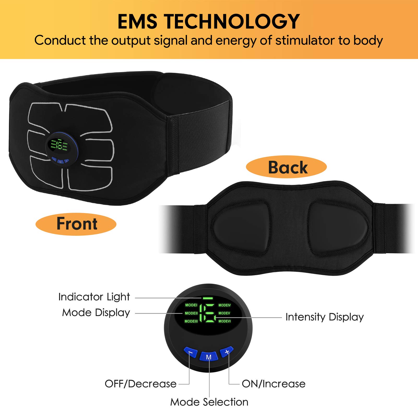 MarCoolTrip ABS Stimulator - Portable Ab Machine for Home & Office Workout - Black