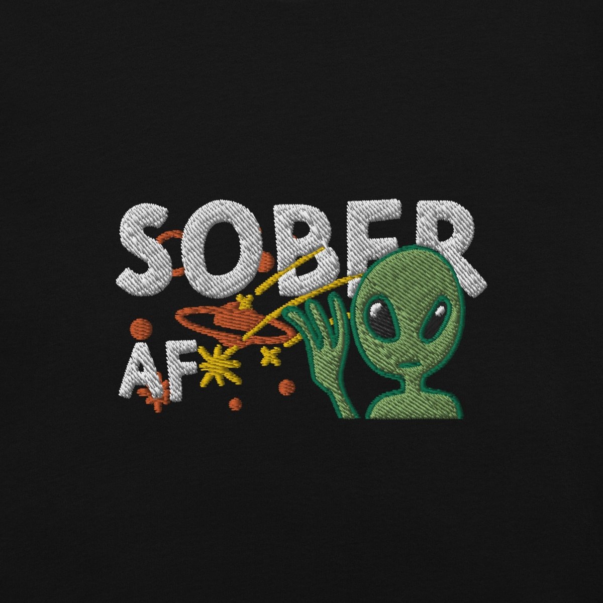 Galactic Sobriety Alien Embroidered Garment Dyed Heavyweight T-Shirt | Vintage Sci-Fi Graphic Tee | Perfect for Cosplay, Comic Con & Streetwear Fashion