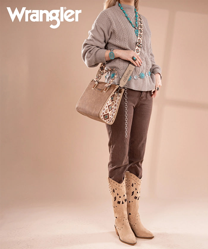 Wrangler Aztec Print Tote Bag for Women - Stylish & Durable Cotton Shoulder Bag - Perfect for Shopping, Beach, Work & Travel