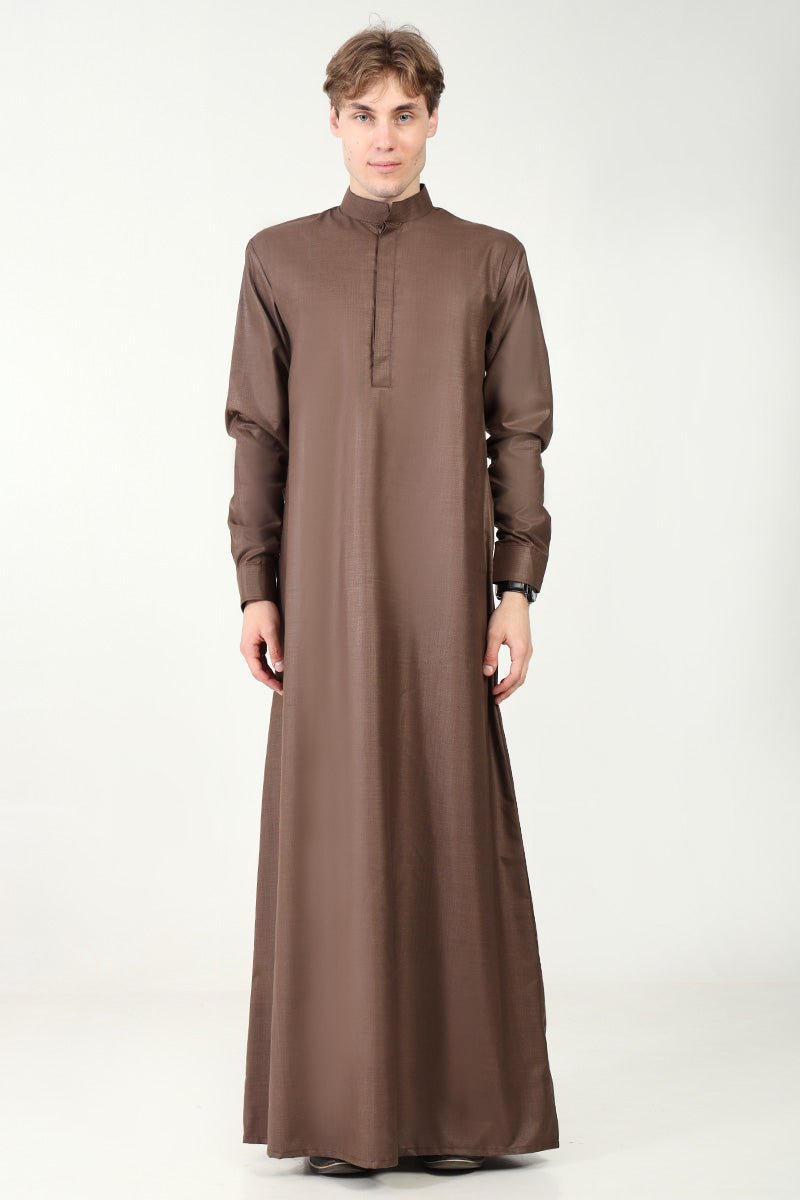 Classic Polyester Poplin Thobe with Matching Sleeveless Jacket – 2 Piece Brown Set for Men | Traditional Islamic Clothing | Eid Outfit & Special Occasion Wear