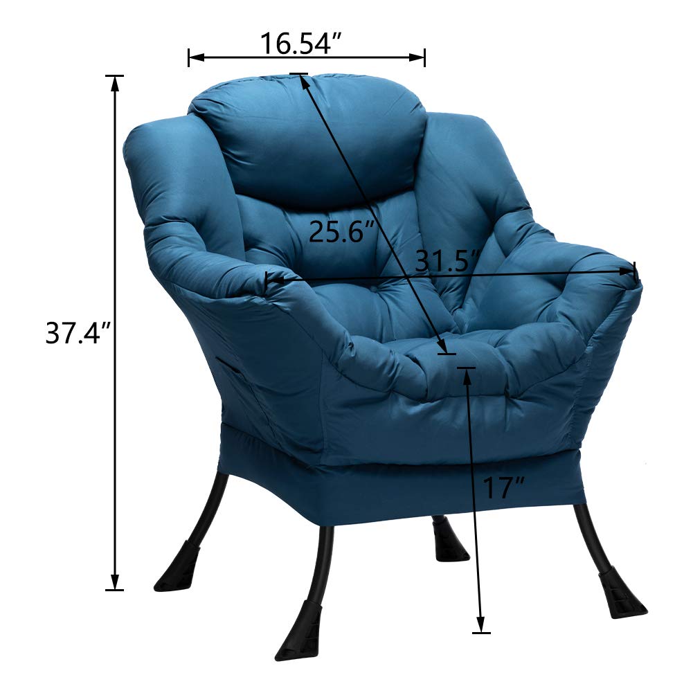 HollyHOME Modern Fabric Oversized Lounge Chair - Thick Padded Comfy Reading Chair with Armrests, Steel Frame Accent Chair for Living Room, Bedroom & Dorm - Navy Blue - Perfect for Relaxing, Reading & Napping in Style