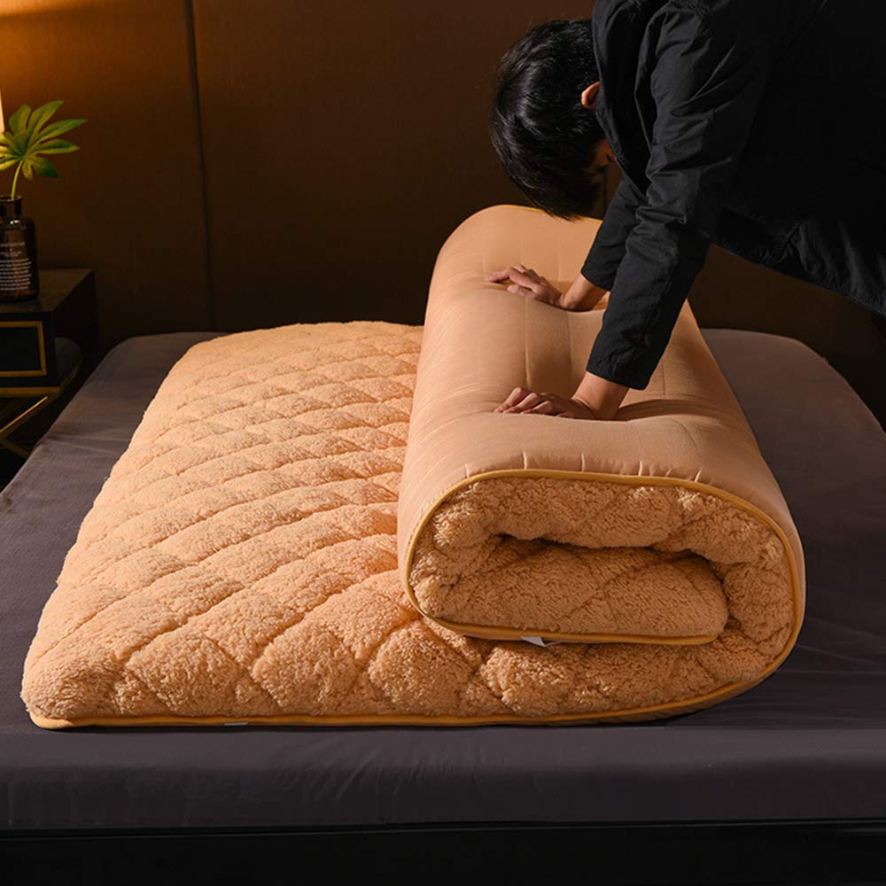 Japanese Tatami Foldable Futon Mattress - Thick Queen Size Floor Sleeping Pad for Home, Student Dorm, Camping & Travel - Warm Brown Floor Mat