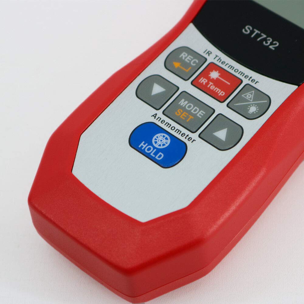 ST732 Handheld Hot Wire Anemometer with IR Thermometer - USB Digital Wind Speed Meter & Temperature Gauge for HVAC, Industrial, and Home Use